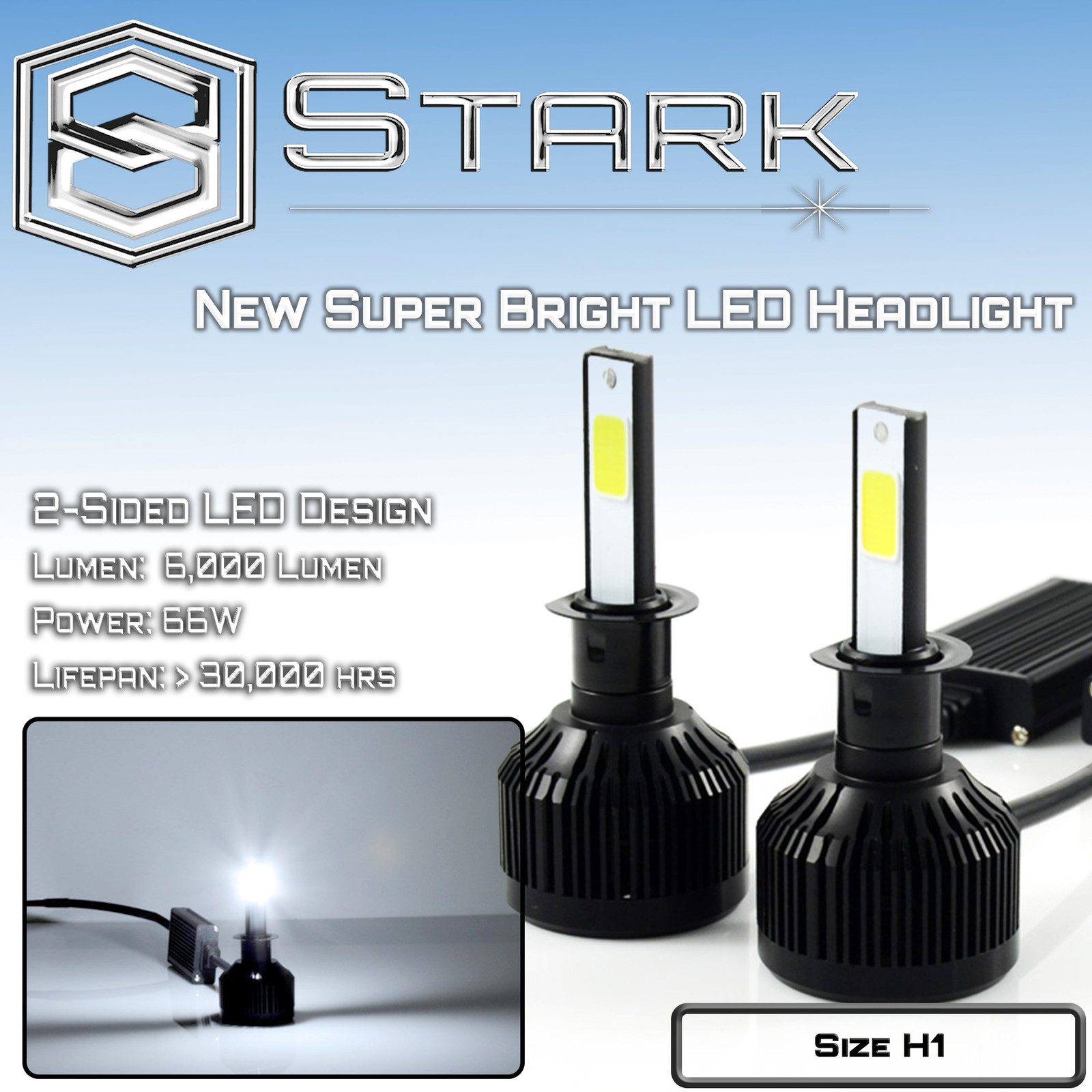 Stark LED 66W 6000LM 6000K 6K White All-In-One Conversion Kit Headlight - H1