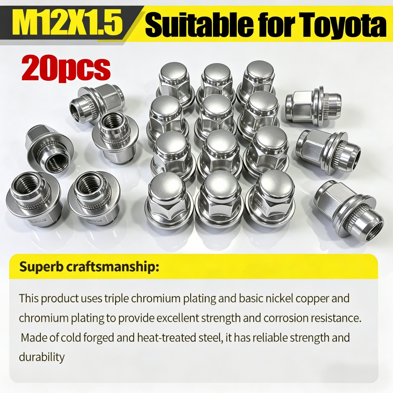 M12x1.5 Wheel Lug Nuts20PCS 21mm Hex, Fits Camry Corolla RAV4 Tacoma ES350 IS300