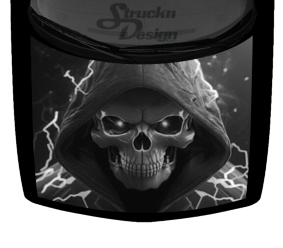 Grey Fierce Grim Reaper Hooded Skull Car Truck Vinyl Decal Hood Wrap Graphic USA