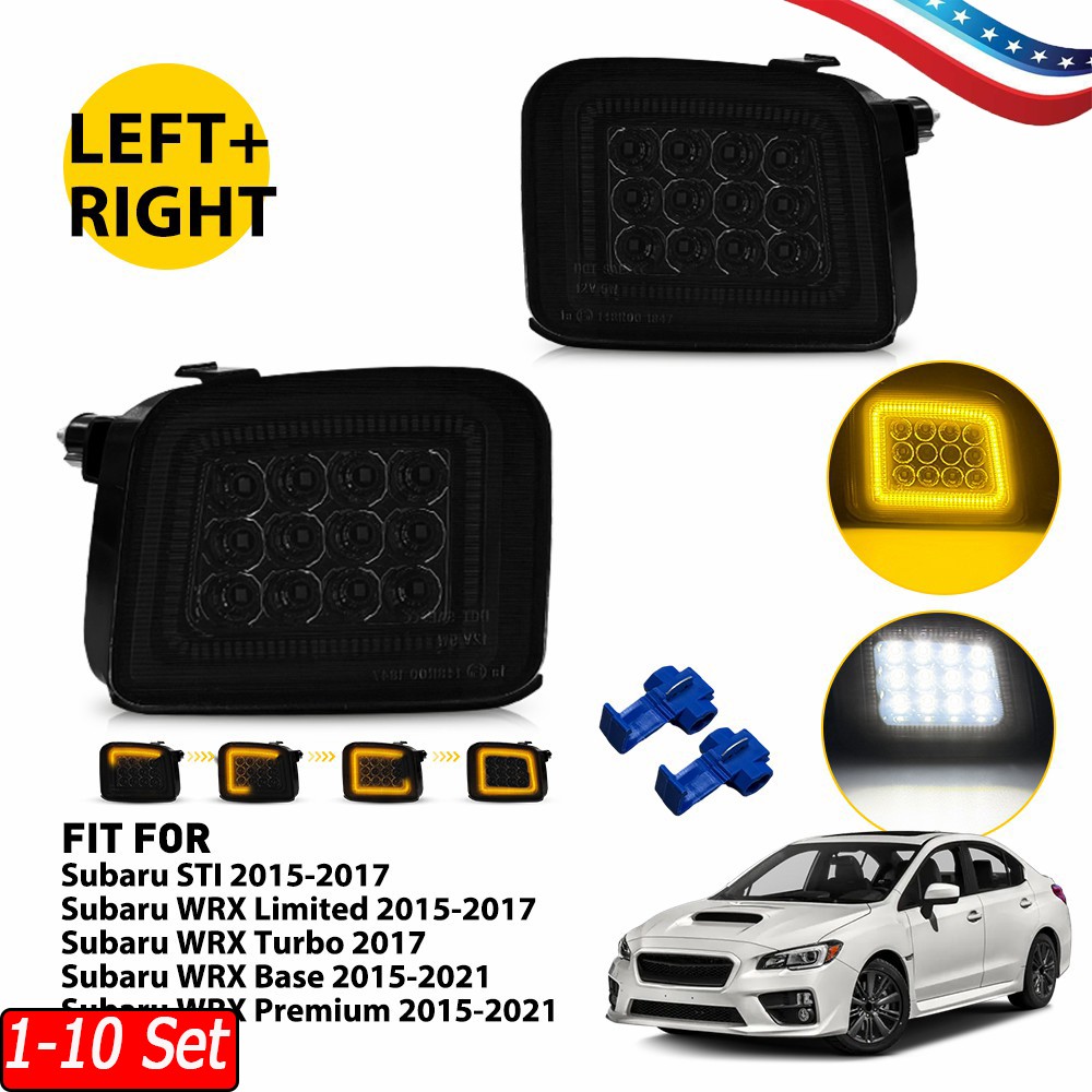 1-10x Solid White Sequential Amber LED DRL For Subaru WRX Premium 15-21 Smoked