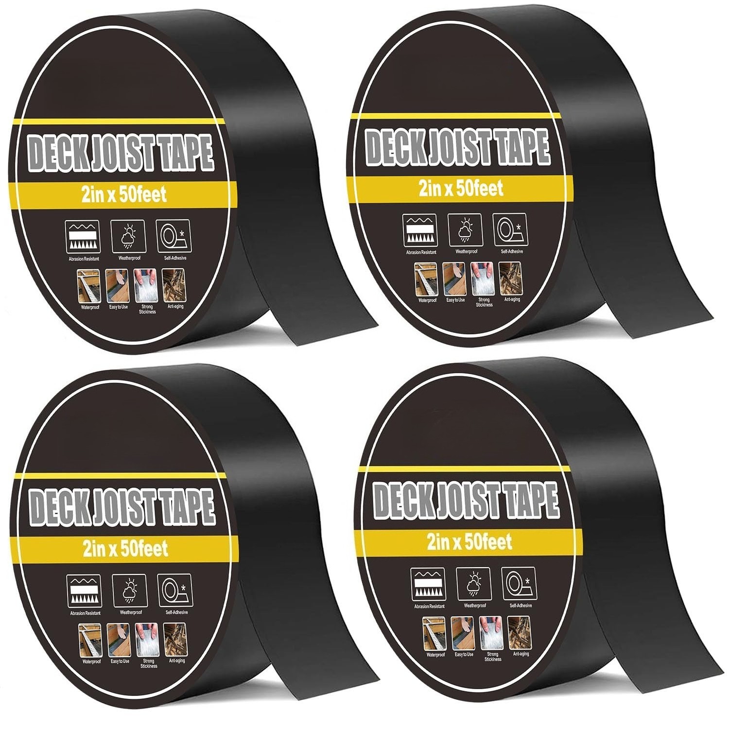 Black Joist Tape for Decking,2inx50ft,4-Pack,Joist Deck Butyl Tape for Joist, 