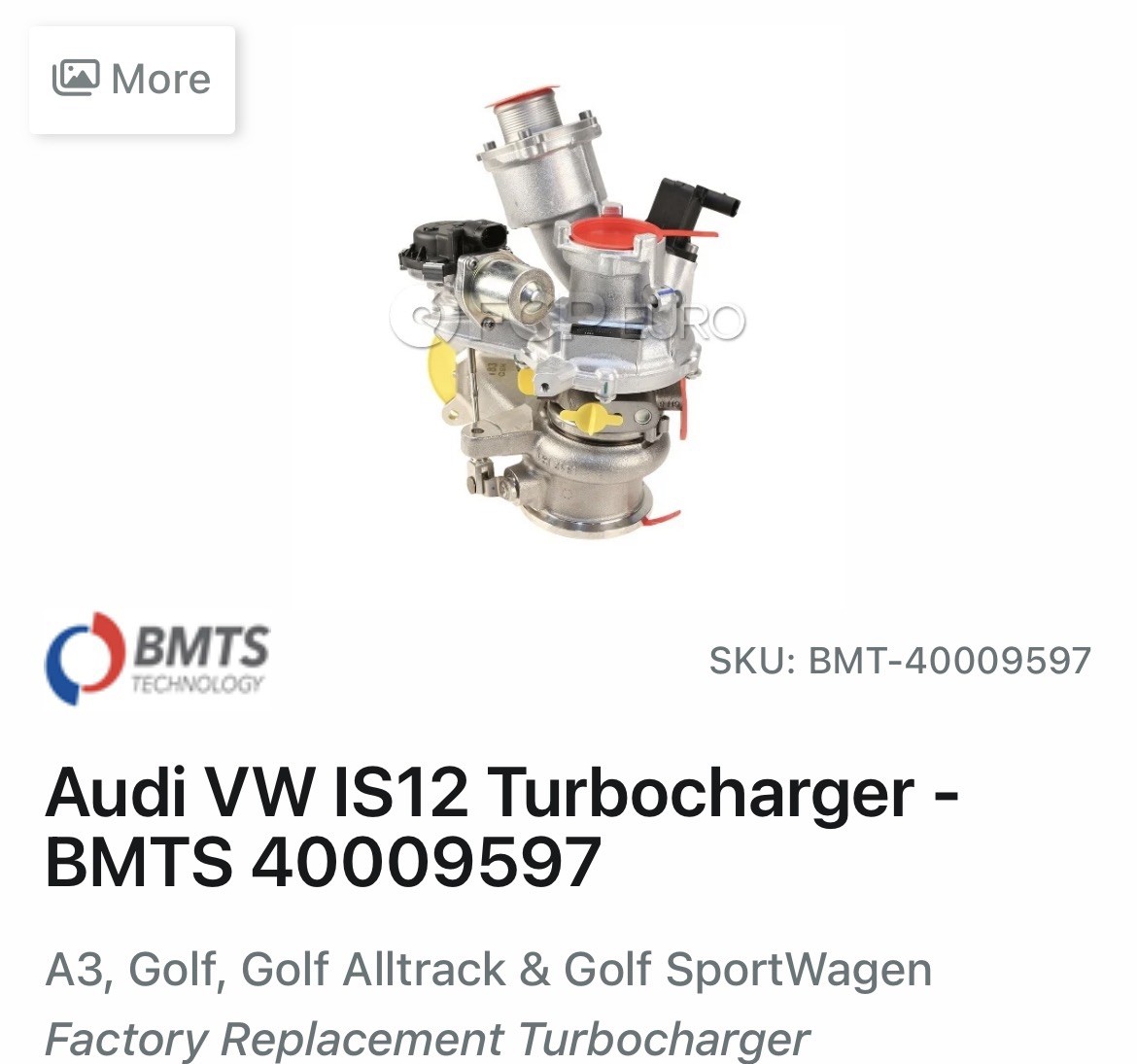 Audi VW IS12 Turbocharger - BMTS 40009597  Brand New. Open Damaged Box