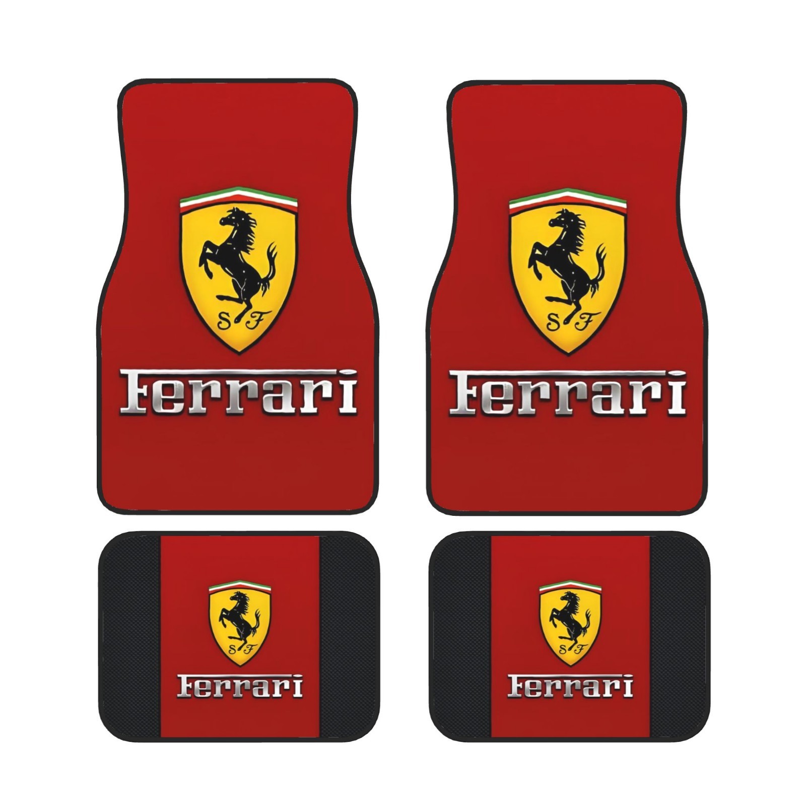 4 Piece Ferrari Car Front & Rear Floor Mat Set Non-Slip Carpet Mats