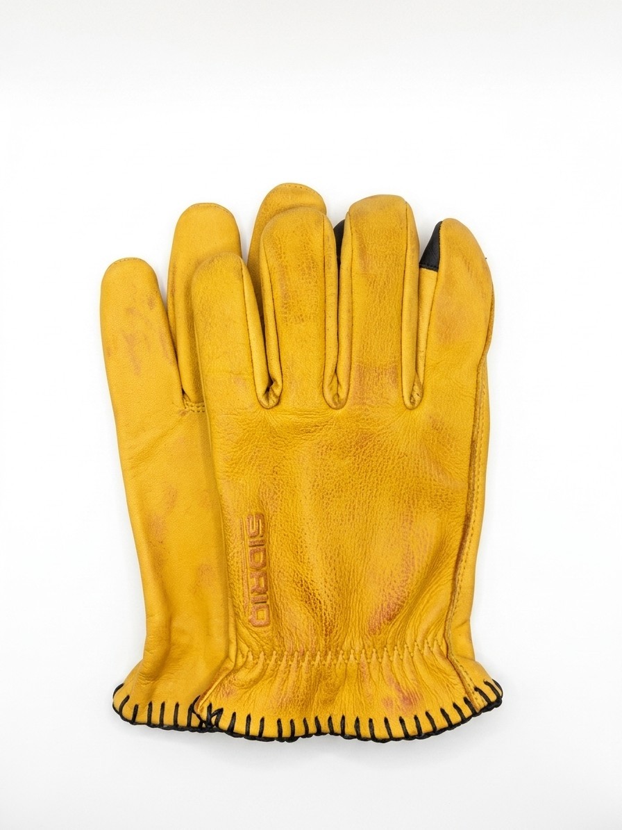 Distressed vintage Yellow Unlined Cowhide Motorcycle Gloves Touch tip Distressed vintage Yellow Unlined Cowhide Motorcycle Gloves Touch tip