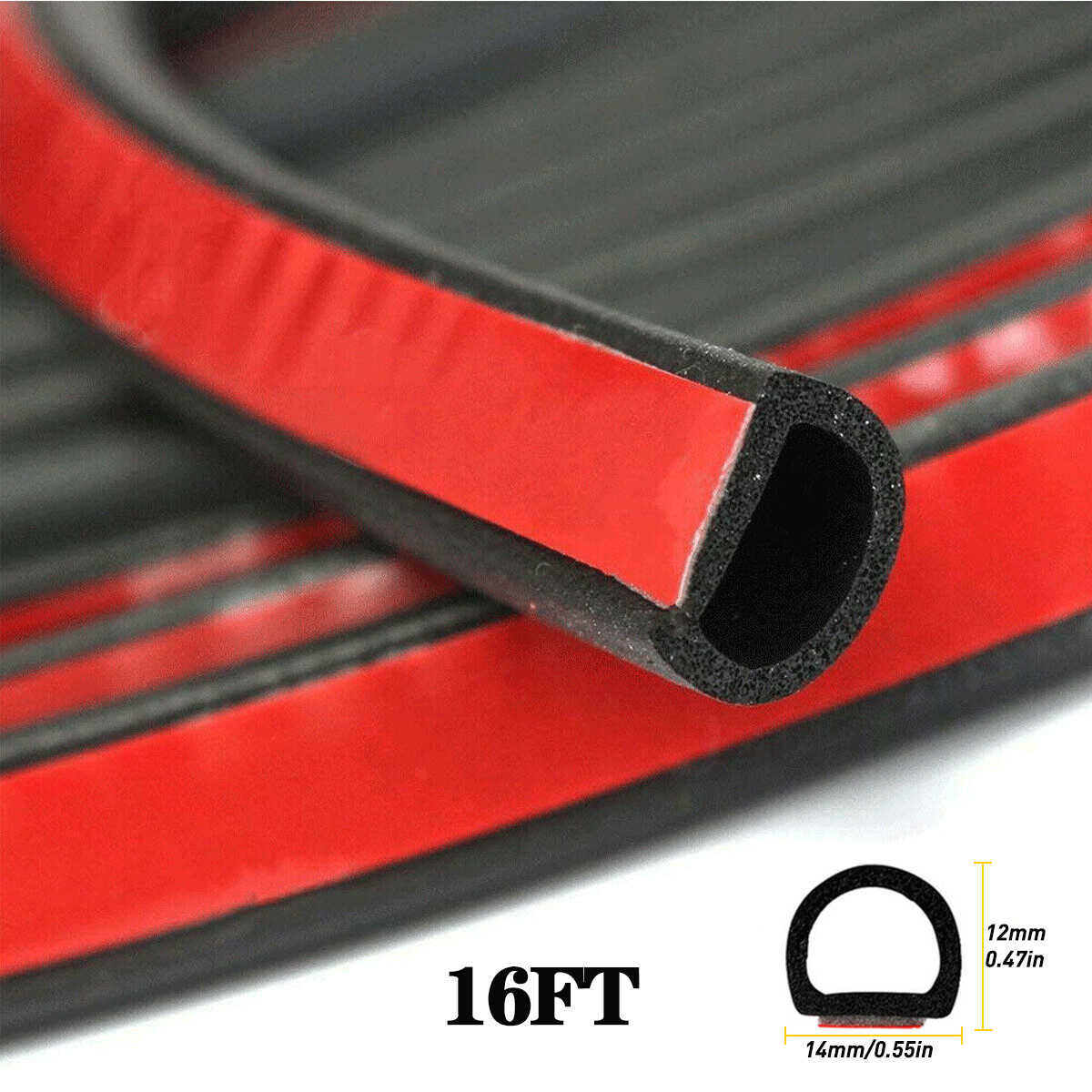 16Ft D-Shape Rubber Car Door Seal Strip Hollow Edge Guard Weatherstrip Universal