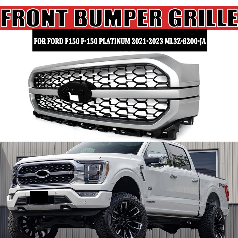 For 21-23 Ford F-150 F150 Platinum XLT Limited Front Bumper Grille Iconic Silver