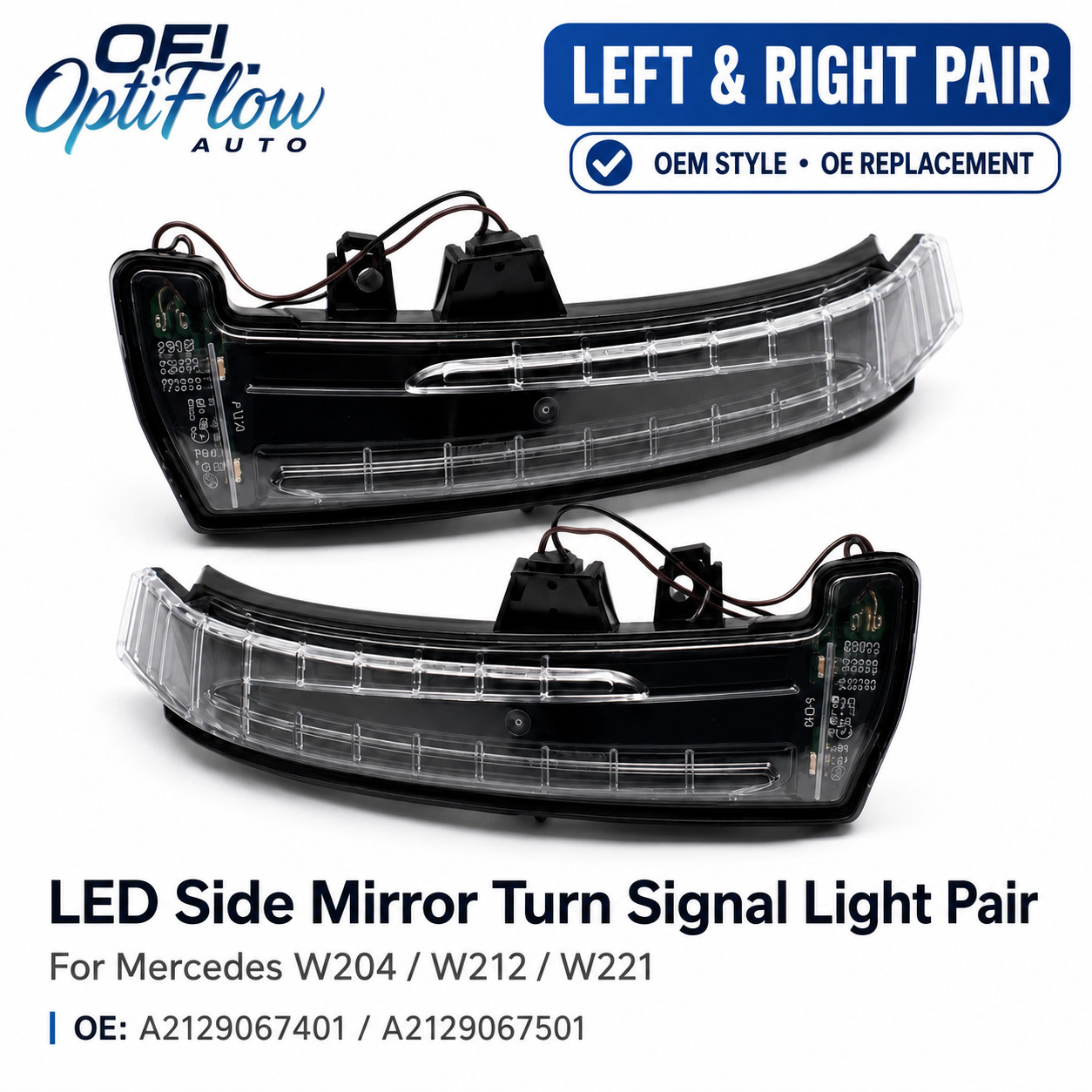 Pair Mirror Turn Signal Lights For Mercedes W204 W212 W221 A2129067401 7501
