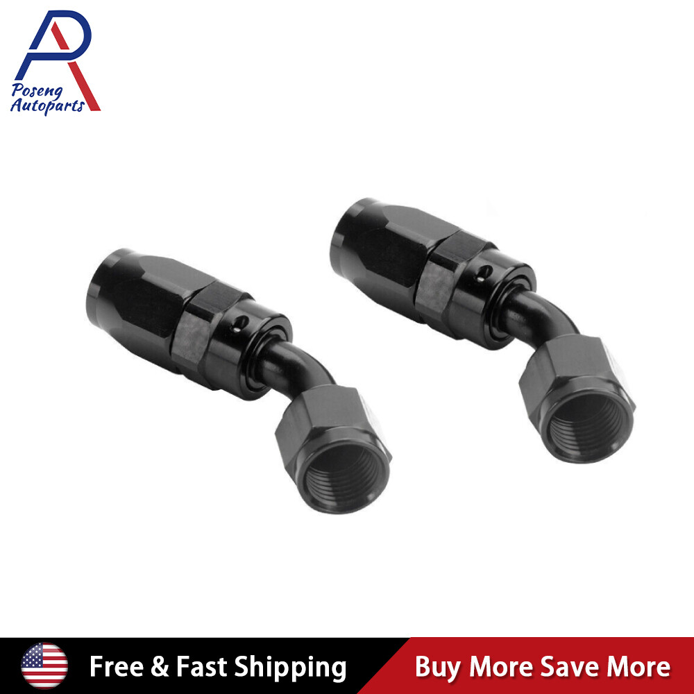 2Pcs Universal 45 Degree  Swivel  Fuel Hose End Fitting/Adaptor AN6 -6AN Black