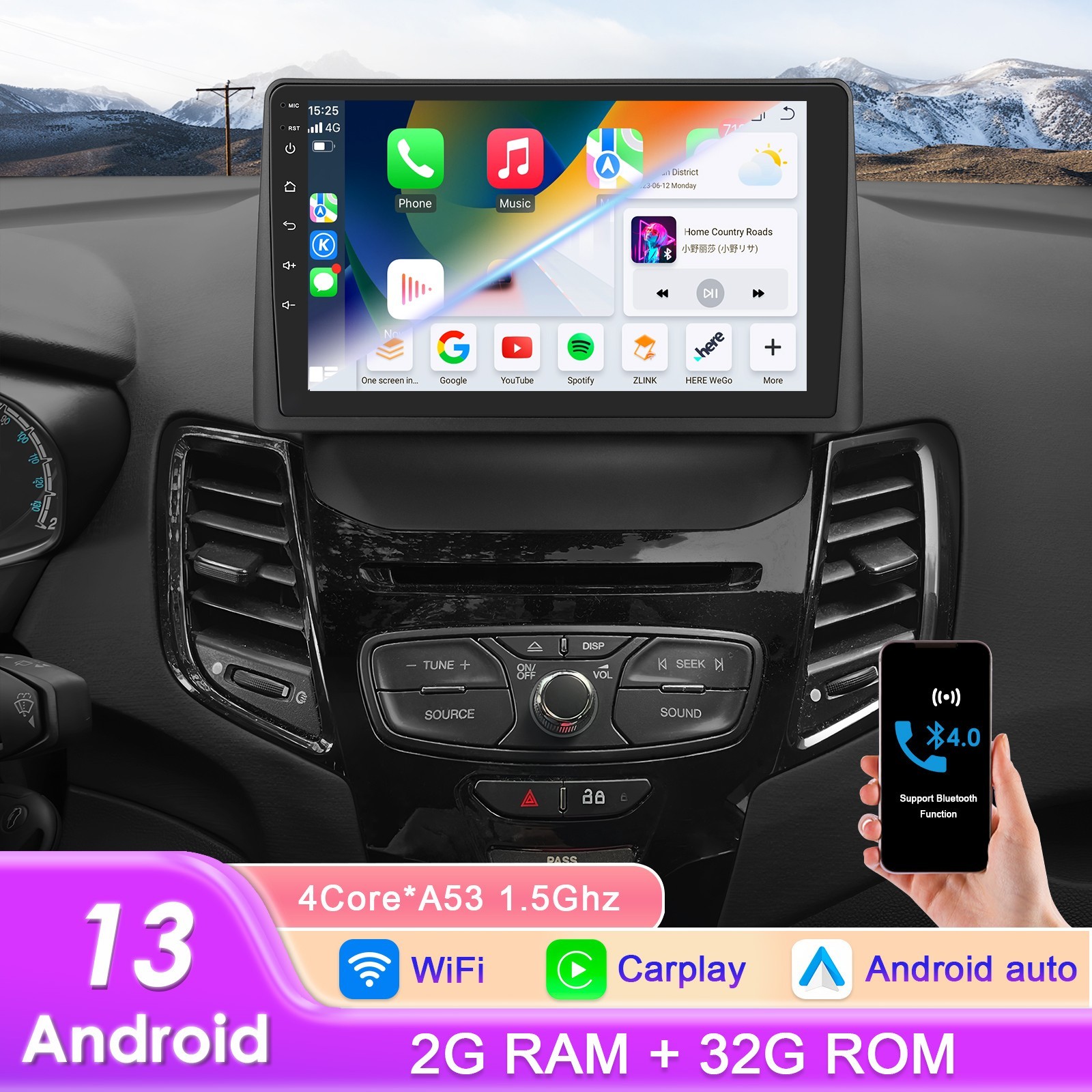 For 2009-2016 Ford Fiesta Apple Carplay Radio 9\