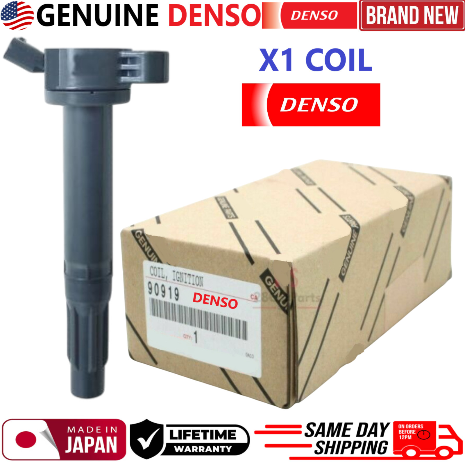 GENUINE DENSO x1 Ignition Coil For 2005-2022 Toyota Lexus I4 V6 V8, 90919-A2002