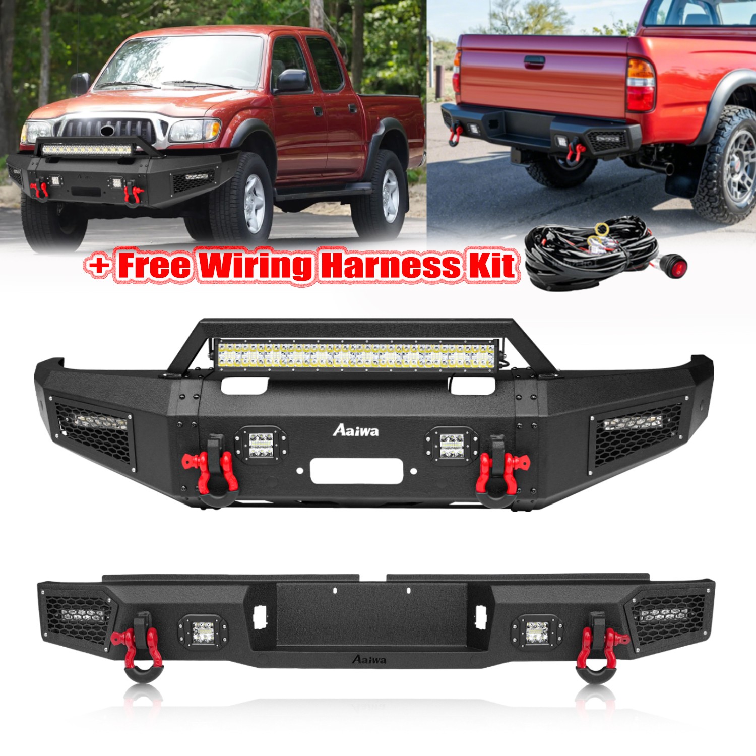 Off-Road For 1995-2004 Toyota Tacoma Front Rear Bumper w/Winch Plate&Lights&Wire