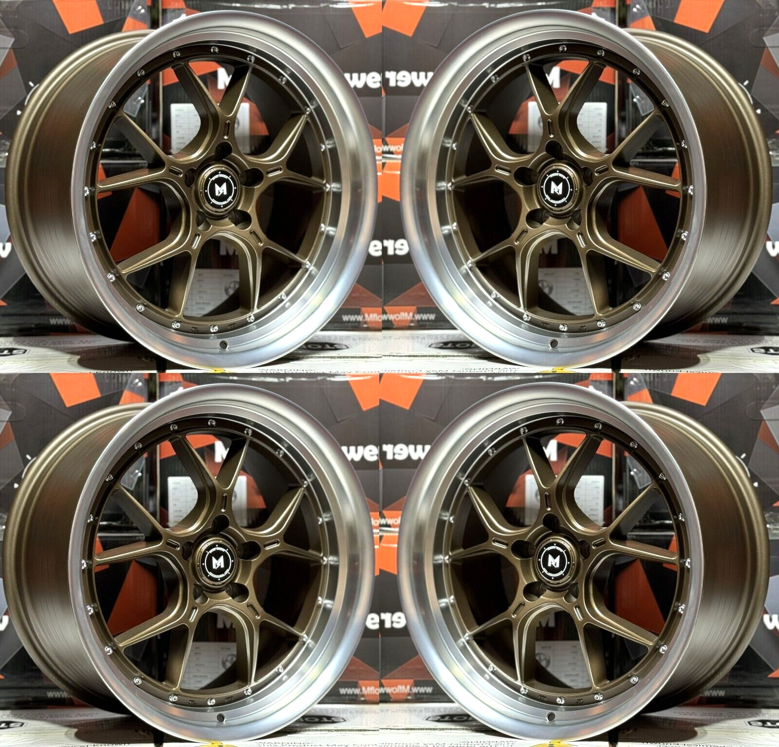 19x8.5 +35 5x114.3 MFlow MFL1 Wheels Matte Bronze Machined Lip 19