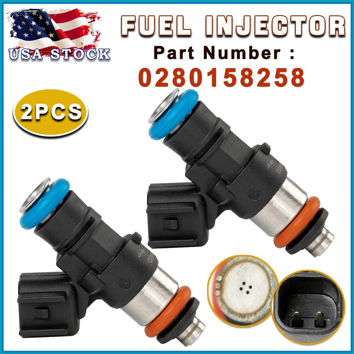 2x Fuel Injectors 2521068 0280158258 For Polaris Ranger Crew XP 900 EFI RZR 570
