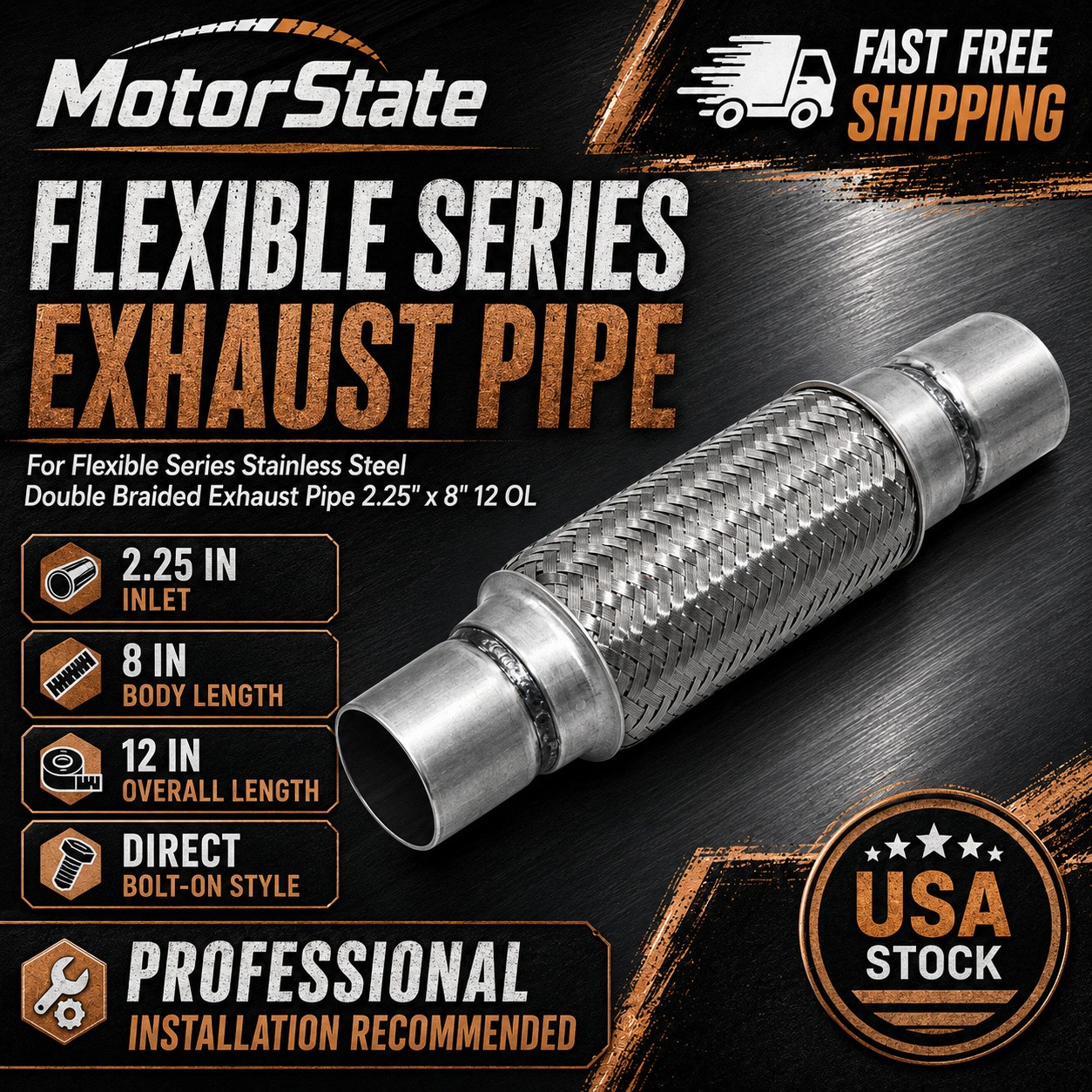 For Flexible Series Stainless Steel Double Braided Exhaust Pipe 2.25\