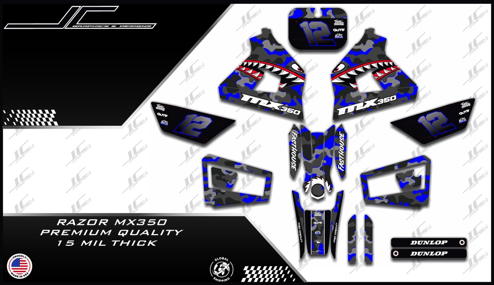 Razor MX350 NEW MODEL graphics kit decals THICK AND HIGH GLOSS 