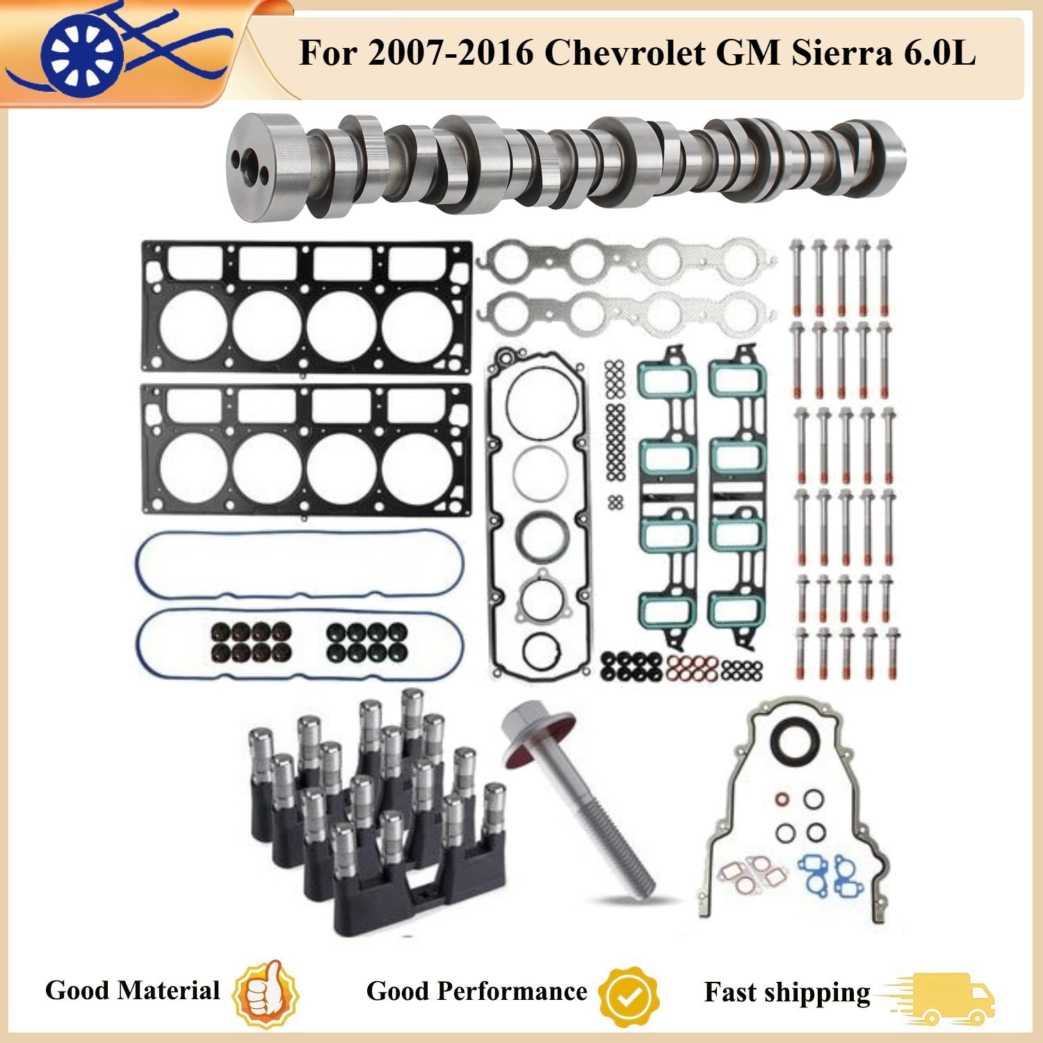 6.0L NON AFM Camshaft Lifters Head Gasket Bolt Kit for 07-16 Chevrolet GM Sierra
