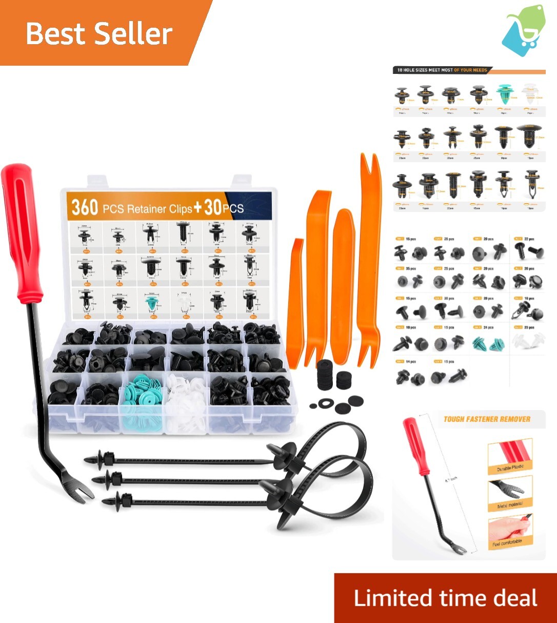 360-Piece Push Bumper Fastener Rivet Clip Set - 18 Popular Sizes for Vehicles 360-Piece Push Bumper Fastener Rivet Clip Set - 18 Popular Sizes for Vehicles