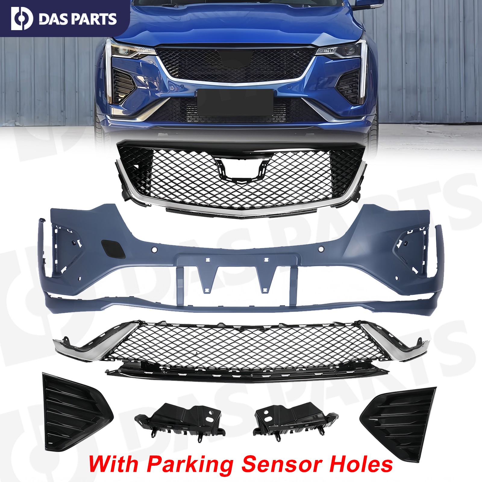 For 2020-2024 Cadillac CT4 Complete Front Bumper Grille Fog Light Cover Bracket