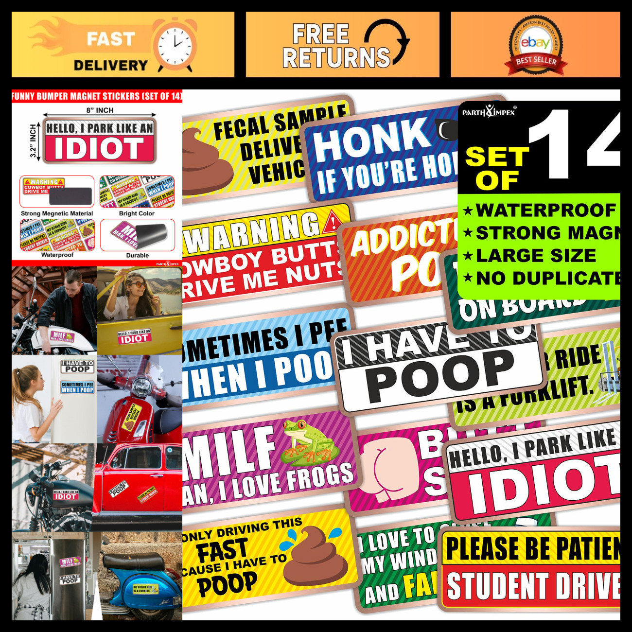 14 Pack Funny Magnetic Bumper Stickers for Cars & Trucks - Humorous Car Decor 14 Pack Funny Magnetic Bumper Stickers for Cars & Trucks - Humorous Car Decor