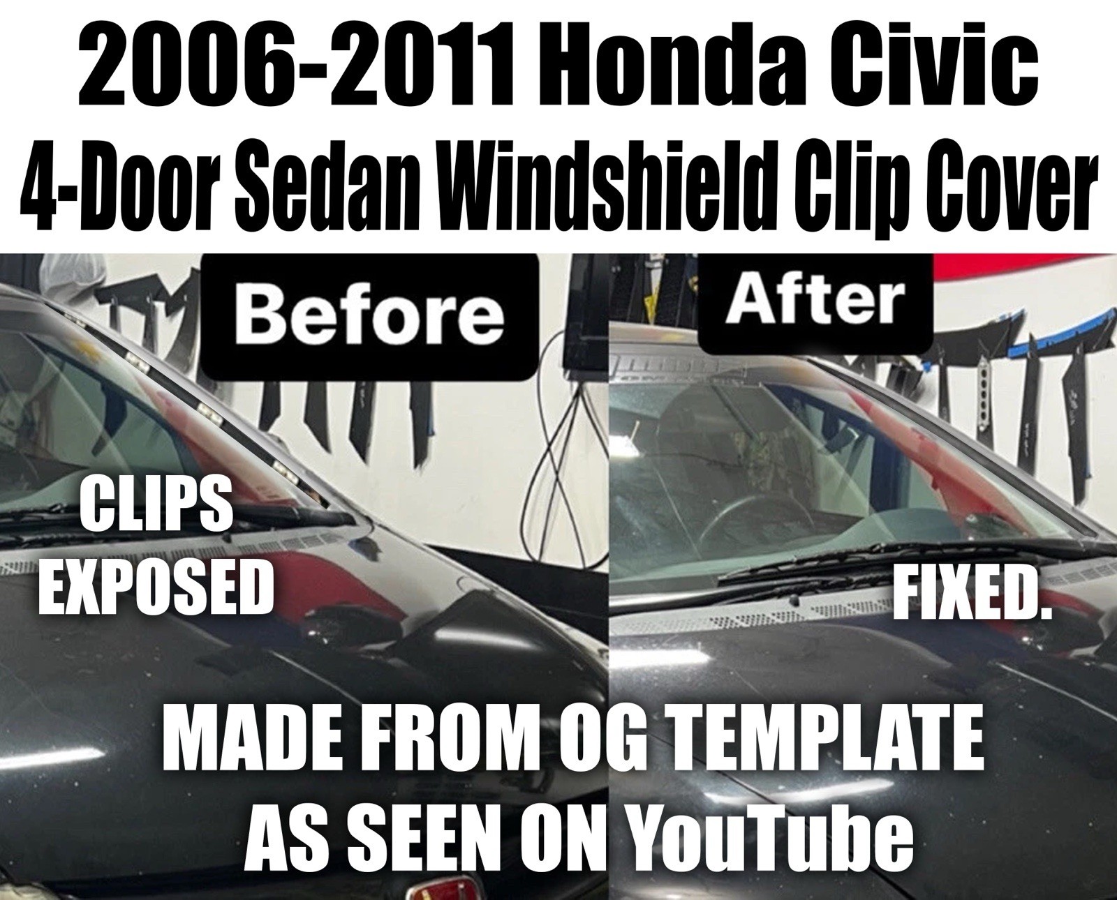 2006-2011 Honda Civic Sedan Rubber Front Window Clip Cover OG TEMPLATE L&R SIDE 2006-2011 Honda Civic Sedan Rubber Front Window Clip Cover OG TEMPLATE L&R SIDE