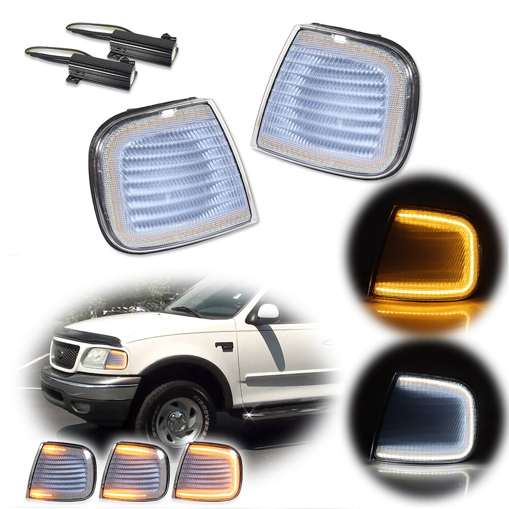 For 97-03 Ford F150 Expedition Switchback LED Front DRL Turn Signal Lights Clear