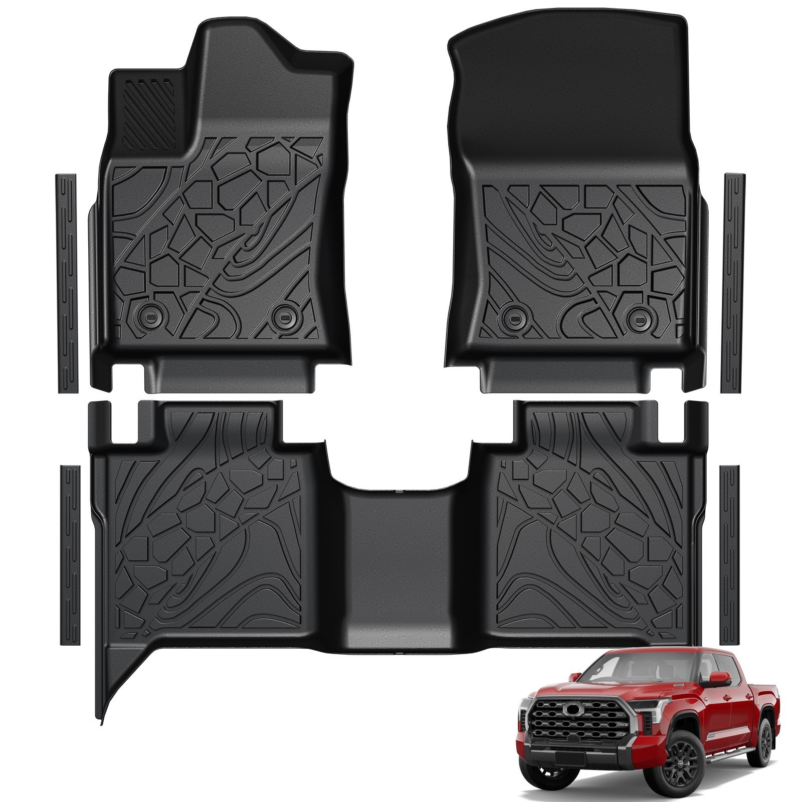 All Weather Floor Mats Door Sill Guards for 2022-2026 Toyota Tundra