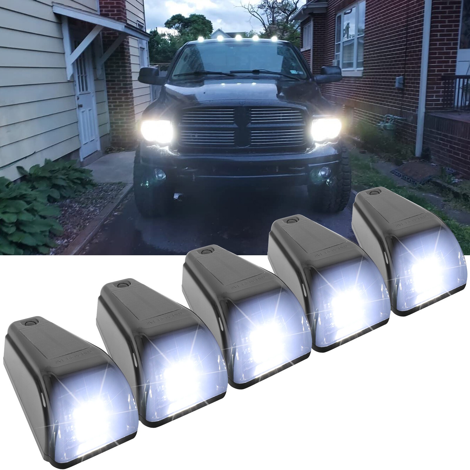 5pcs Solar Powered Wireless Cab LED Lights White For Ford F250 F350 Super Duty