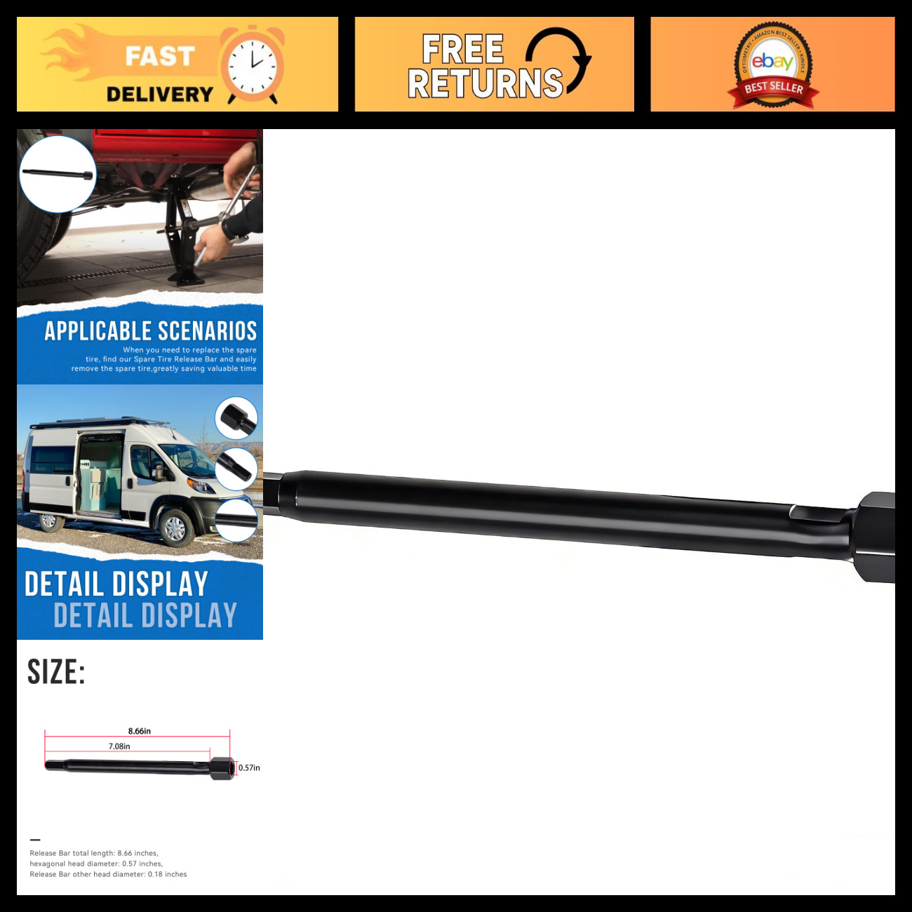 Single Black Spare Tire Release Bar - Anti-Rust Coating, Durable & Easy to Use Single Black Spare Tire Release Bar - Anti-Rust Coating, Durable & Easy to Use