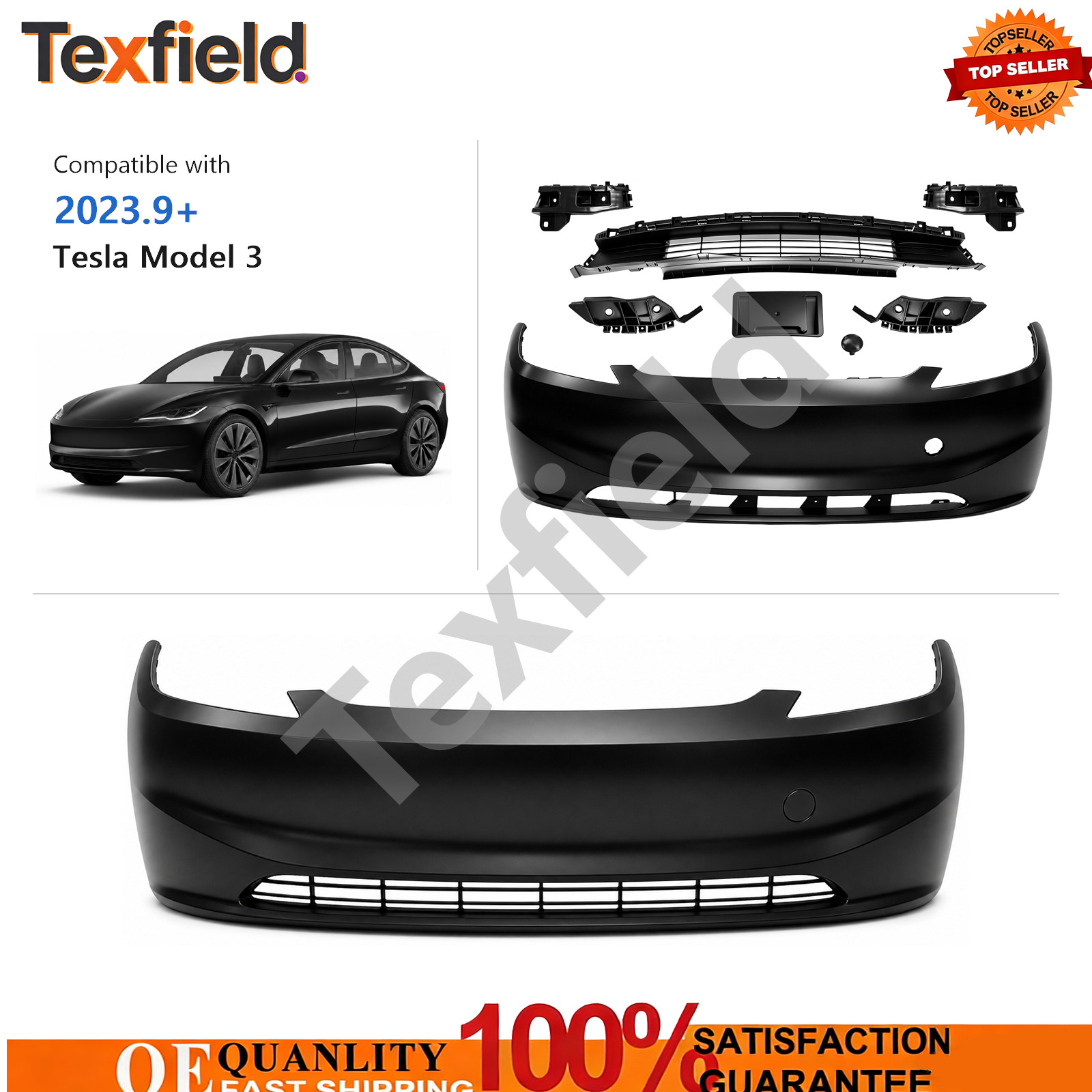 W/ Grille Front For 2023.9+ Tesla Model 3 Complete Bumper Body kit