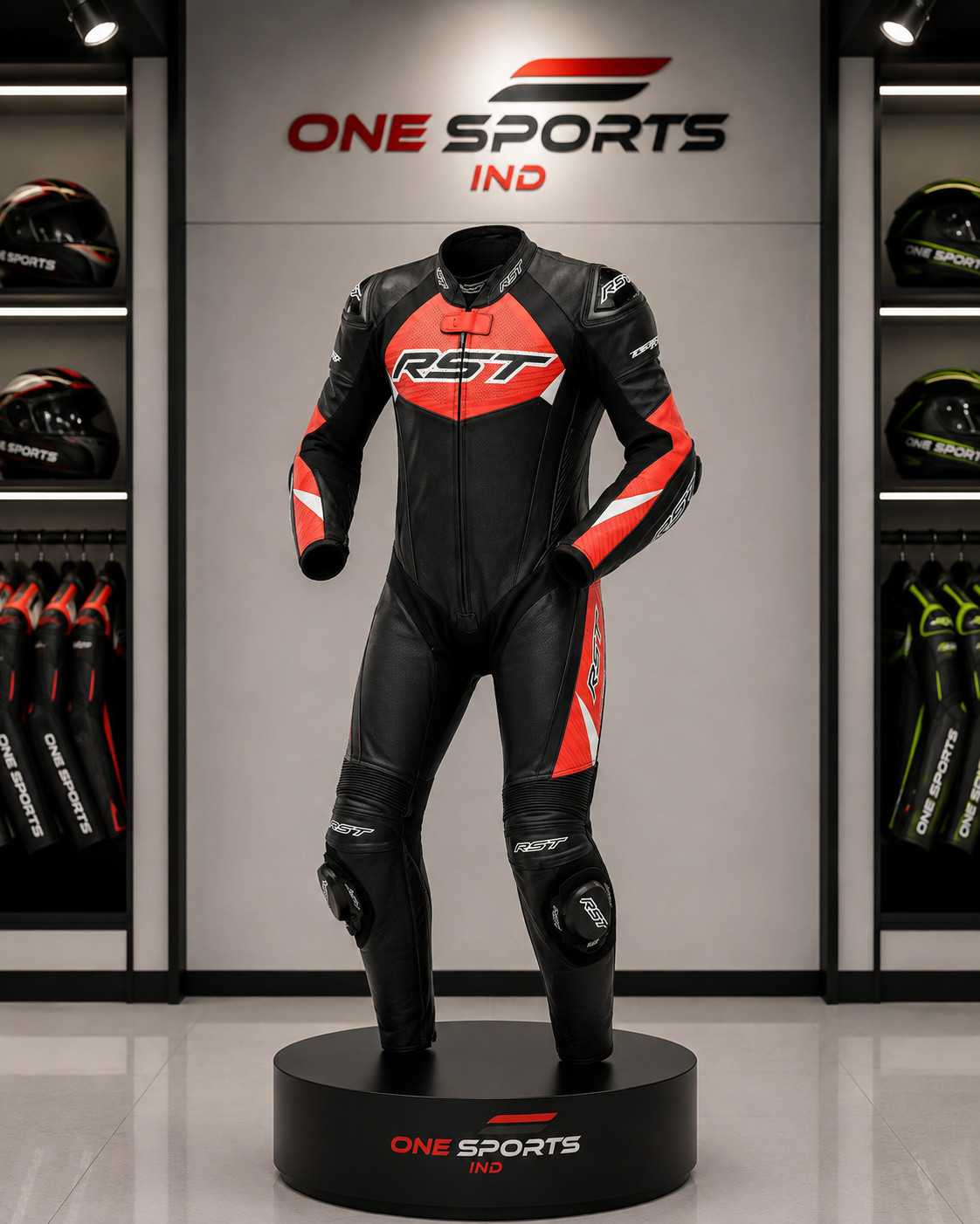Men\'s 1-Piece Leather Motorcycle Racing Suit CE Armor Track Biker Black Red