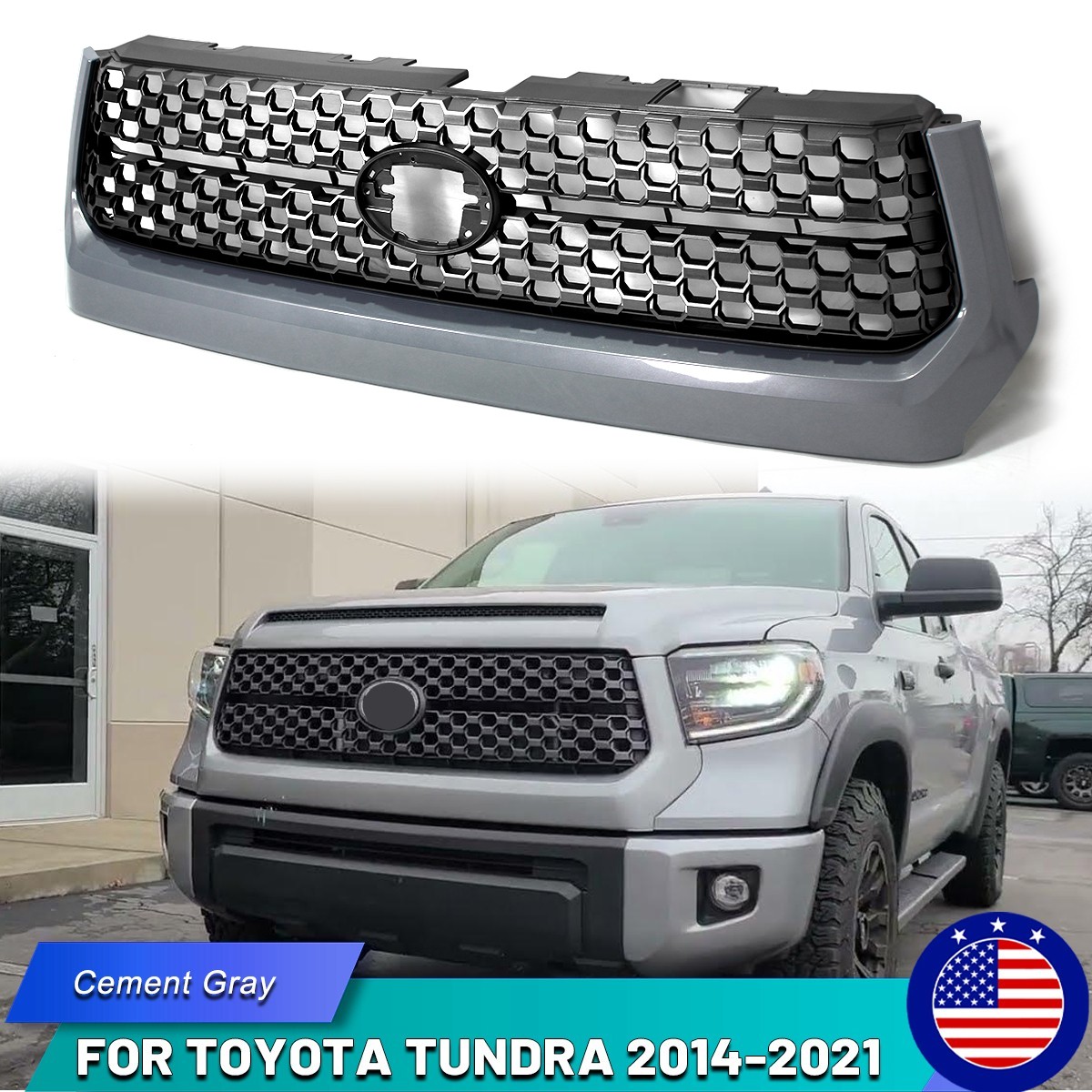 1H5 Cement Grey Front Upper Grille Honeycomb TRD Style For Toyota Tundra 2014-21