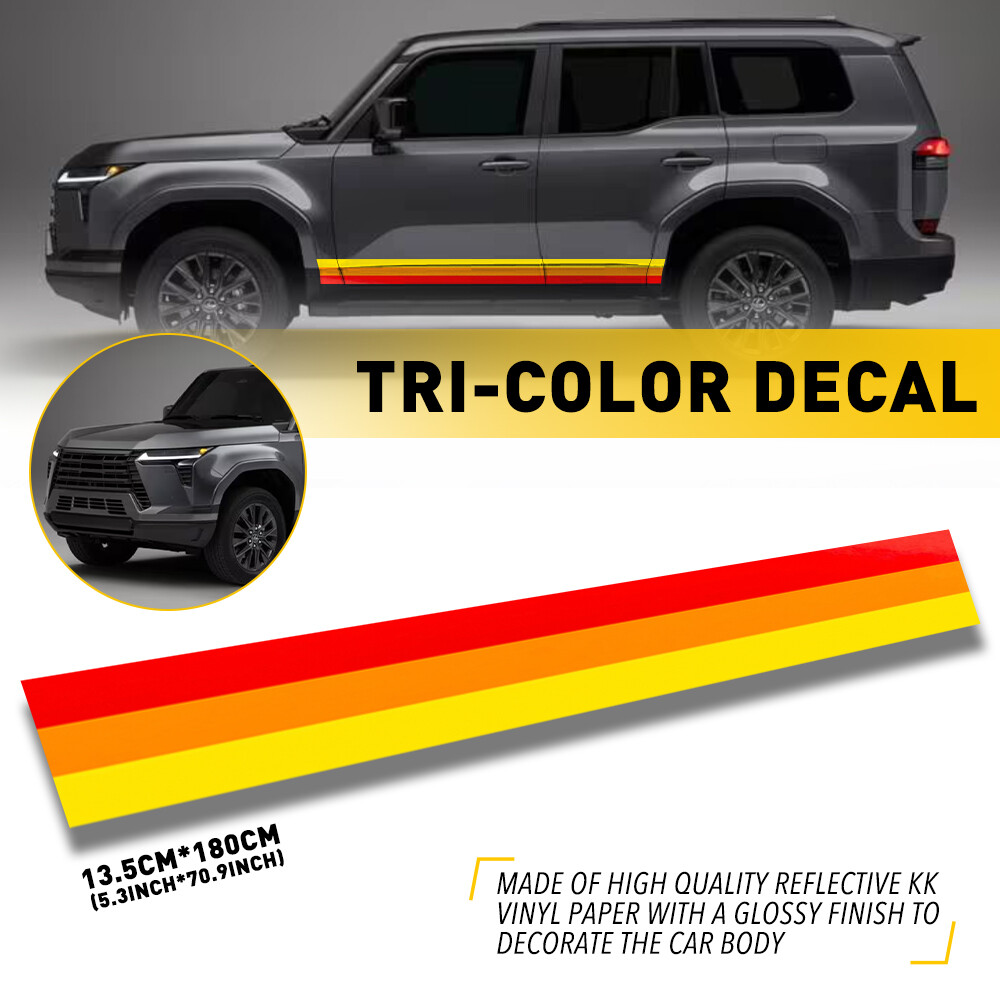 Classic Retro Style Stripe Tri-Color Decal Sticker skirt Side Fit Toyota/Lexus