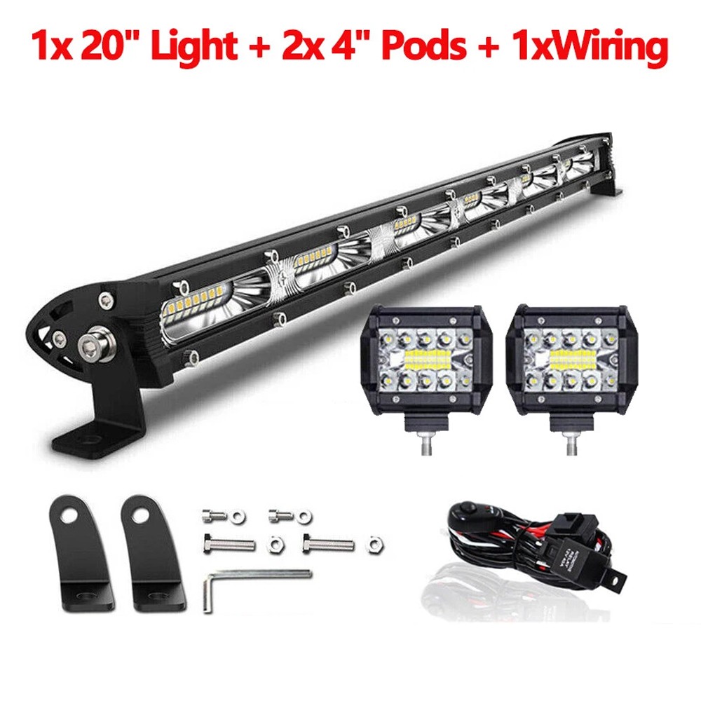 Barra de luces LED de 20 pulgadas para camión todoterreno+kit de cableado de 4\