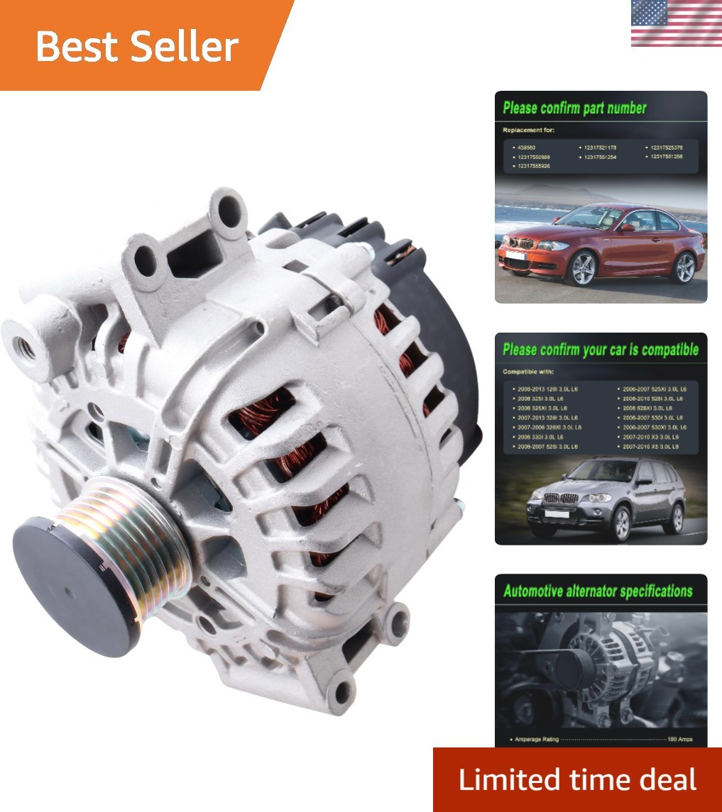 Powder Coated Valeo 439560 Alternator for BMW Models - Superior Quality 180 Amp