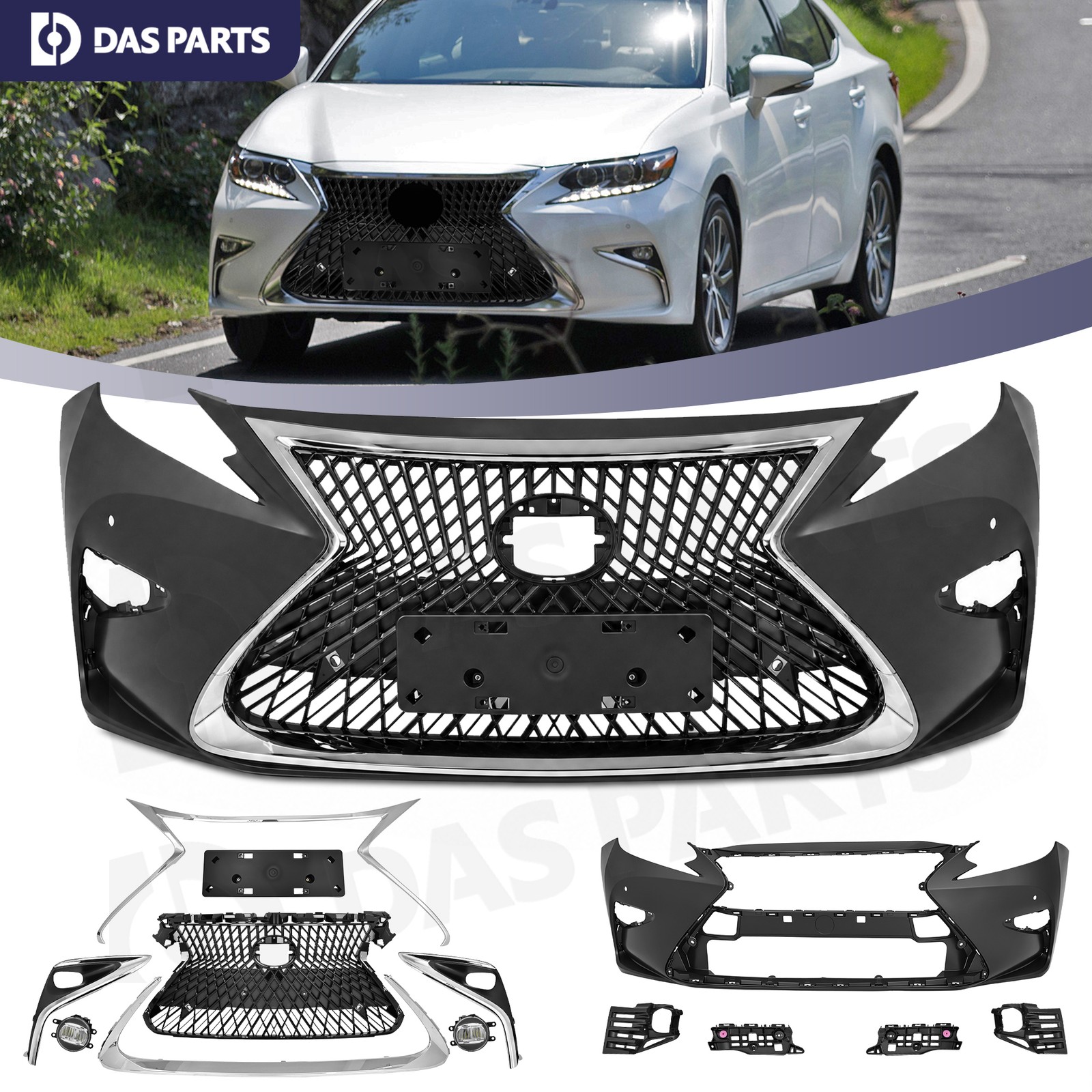 Front Bumper Cover Grille w/Fog Lamp LS Style For Lexus ES350 ES300h 2016-2018