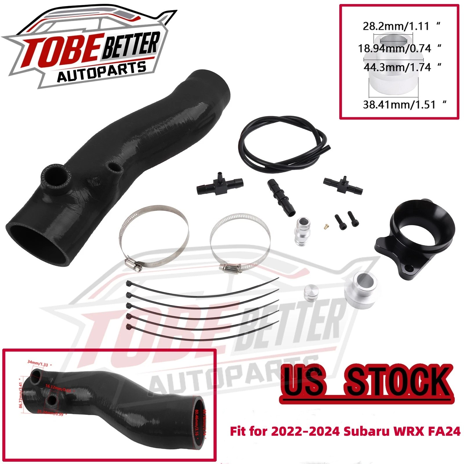 Black Turbo Inlet Intake Hose Silicon Performance For 2022-24 Subaru WRX FA24 3