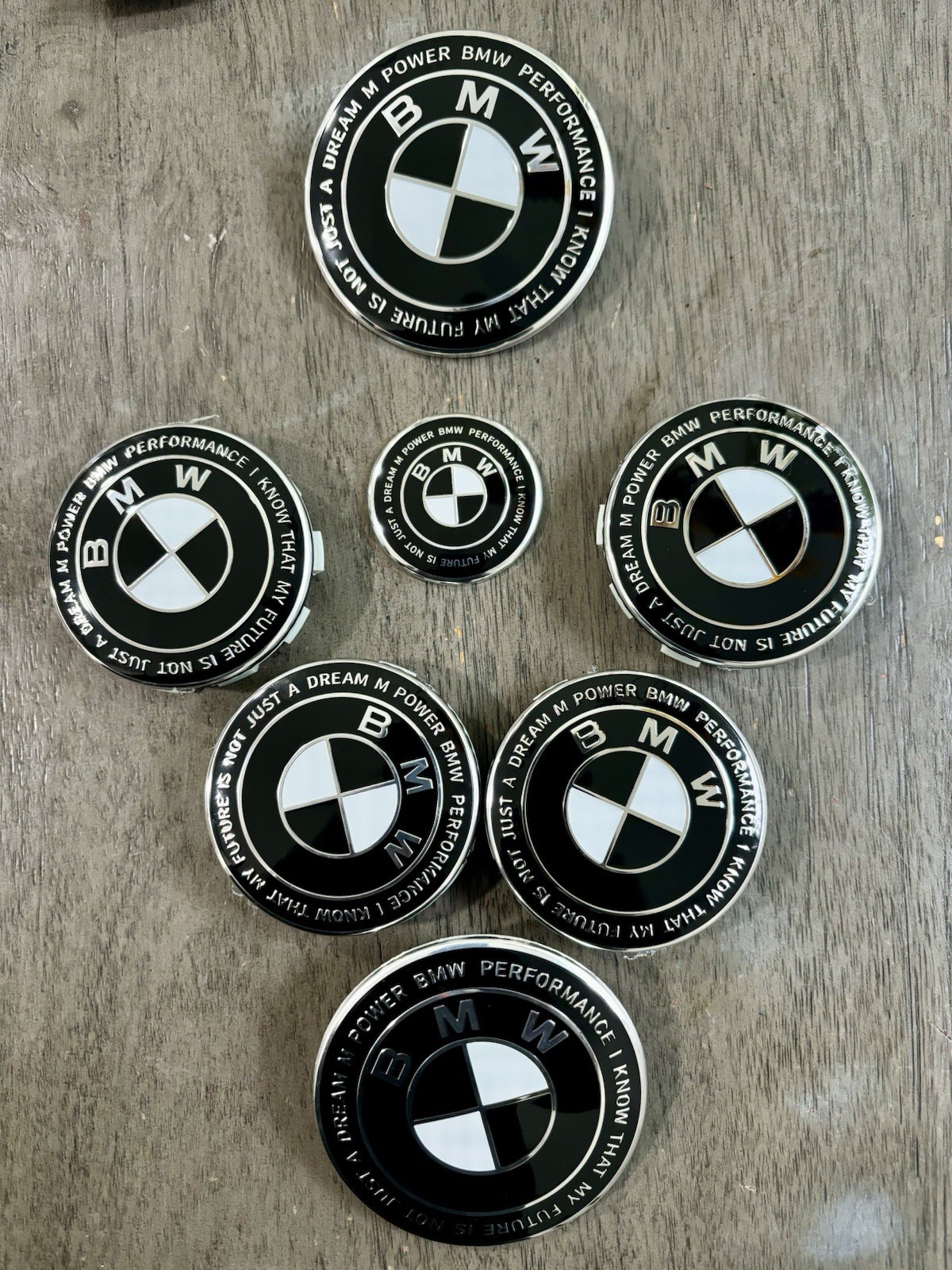 7Pcs 50th Anniversary Emblem Centre Caps Badges Black for BMW 68mm 82mm 45mm