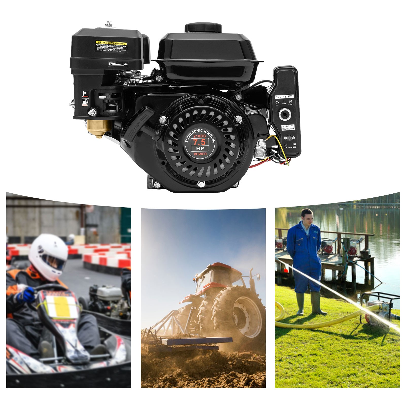 7.5HP Gas Engine Motor 4-Stroke 210cc with Electric Start/Horizontal Shaft Motor