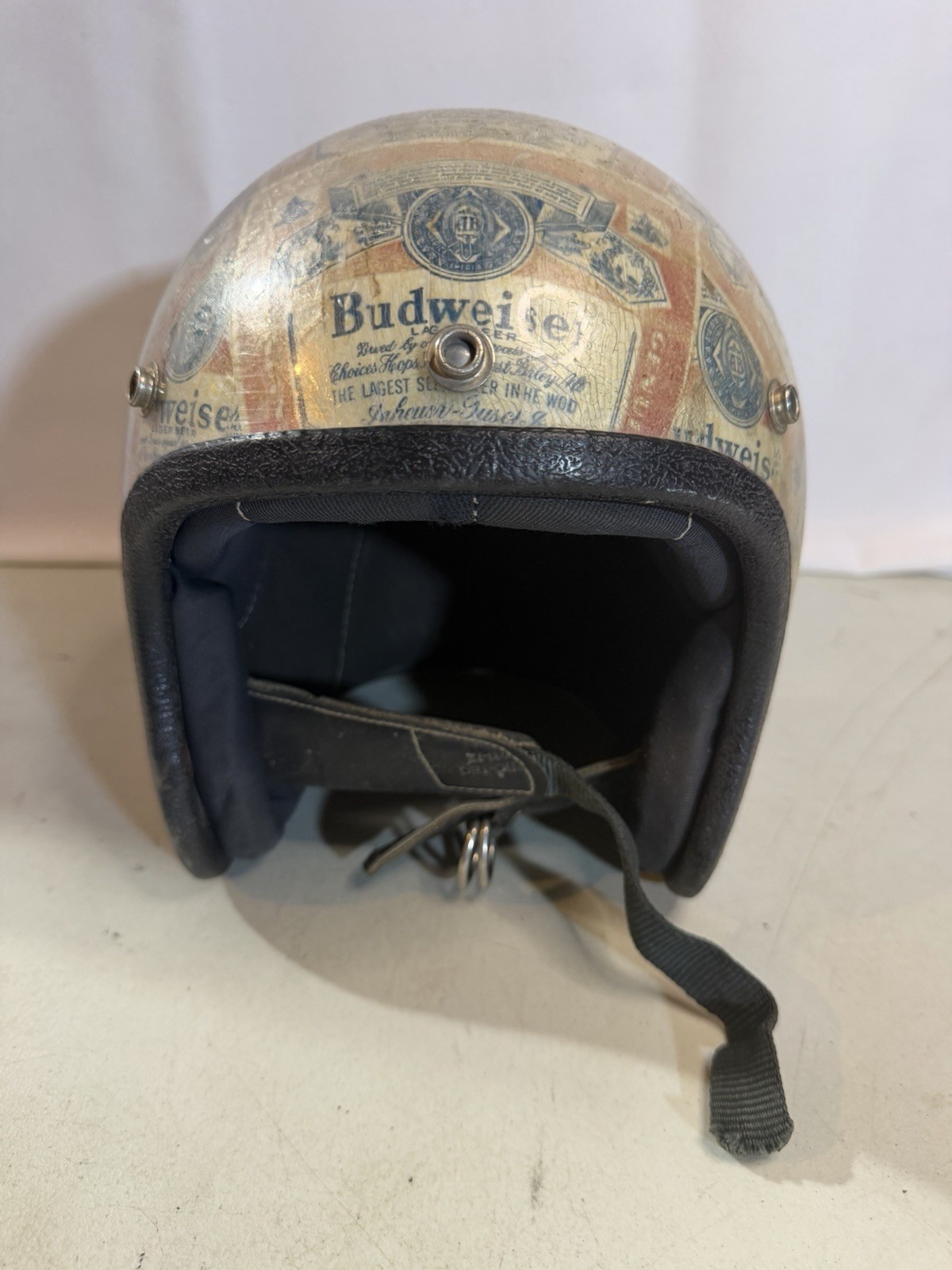 1970S Budweiser Motorcycle Helmet Unisex L Vintage Beer Label Open Face Rare 1970S Budweiser Motorcycle Helmet Unisex L Vintage Beer Label Open Face Rare