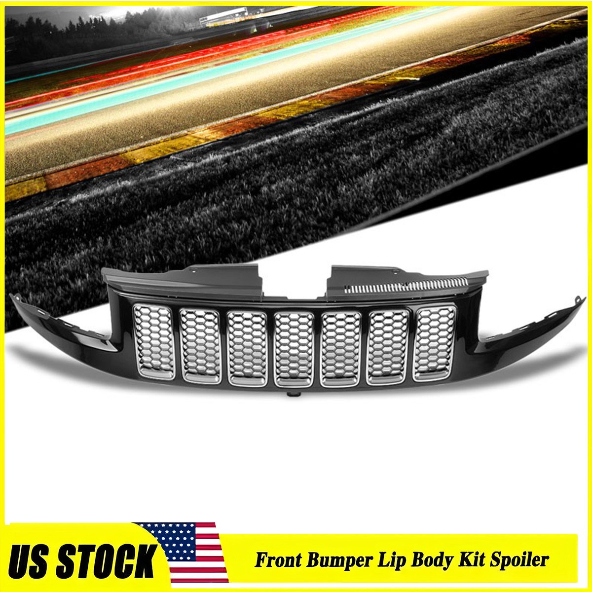 For 14-16 Grand Cherokee 5.7L/6.4L Black Honeycomb Mesh/Chrome Ring Front Grille