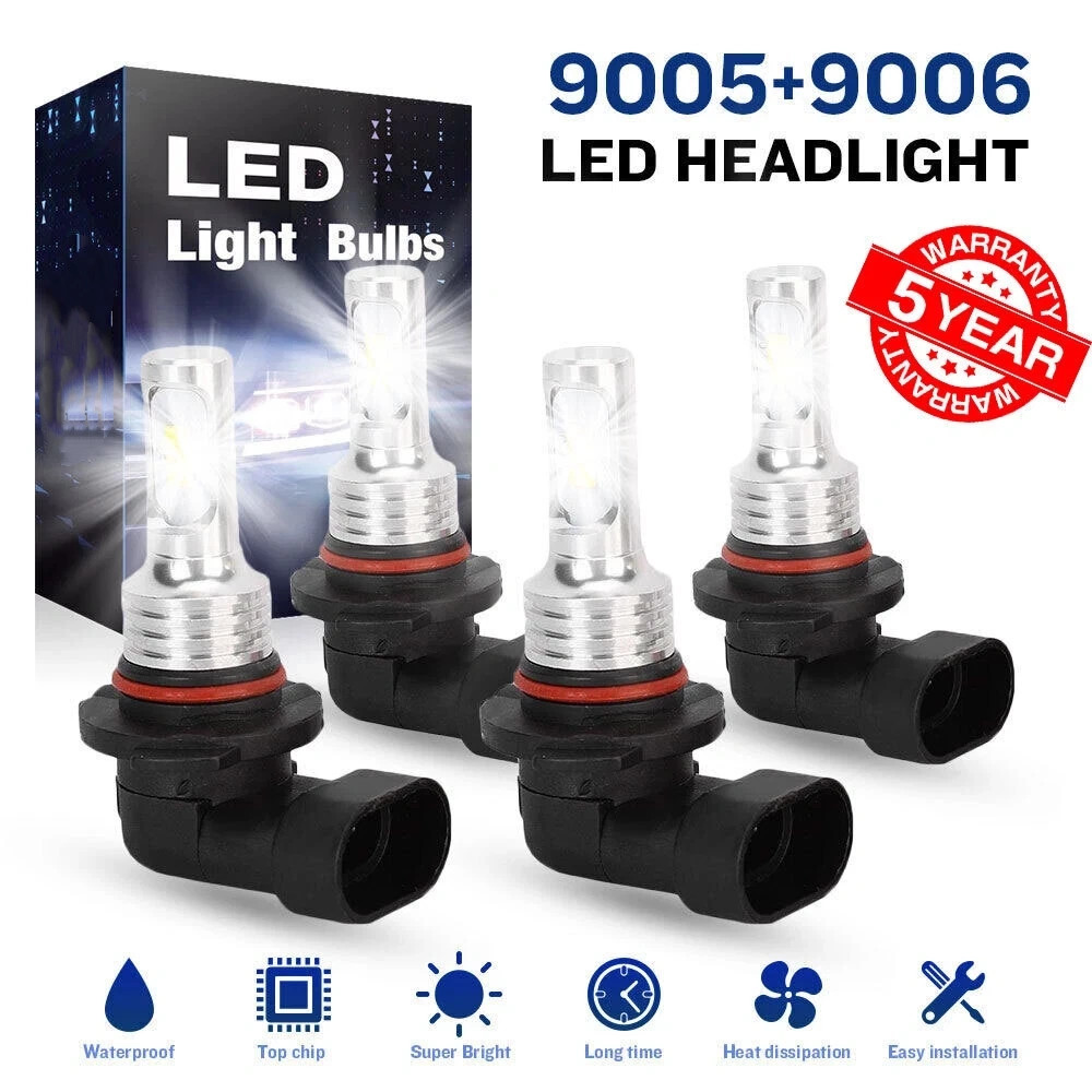 9005 9006 LED Headlights Kit Combo Bulb 6500K High Low Beam Super White Bright