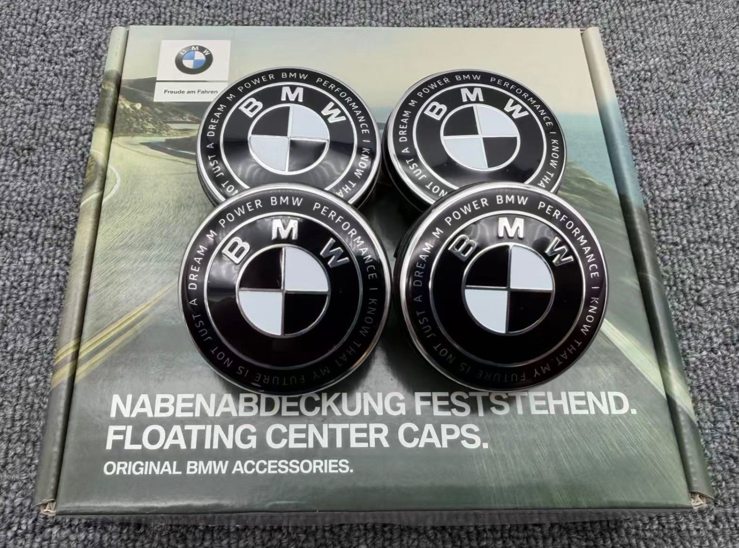 Competition Black White 56mm 68mm Alloy Wheel Floating Centre Hub Cap Set