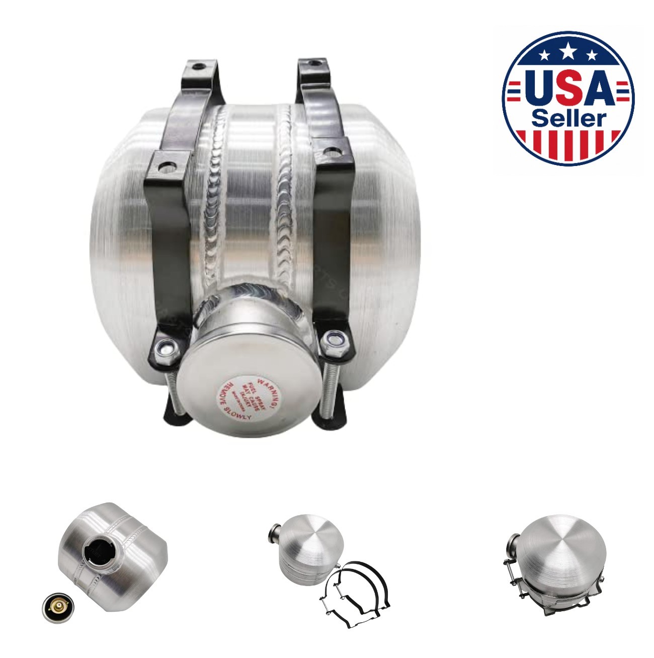 1.75 Gallon 8x8 Inch Aluminum Spun Round Fuel Gas Tank Center Fill 1/4 NPT