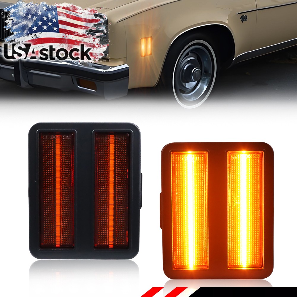 2X Full Amber LED Front Side Marker Lights For 1973-1977 Sprint El Camino Malibu