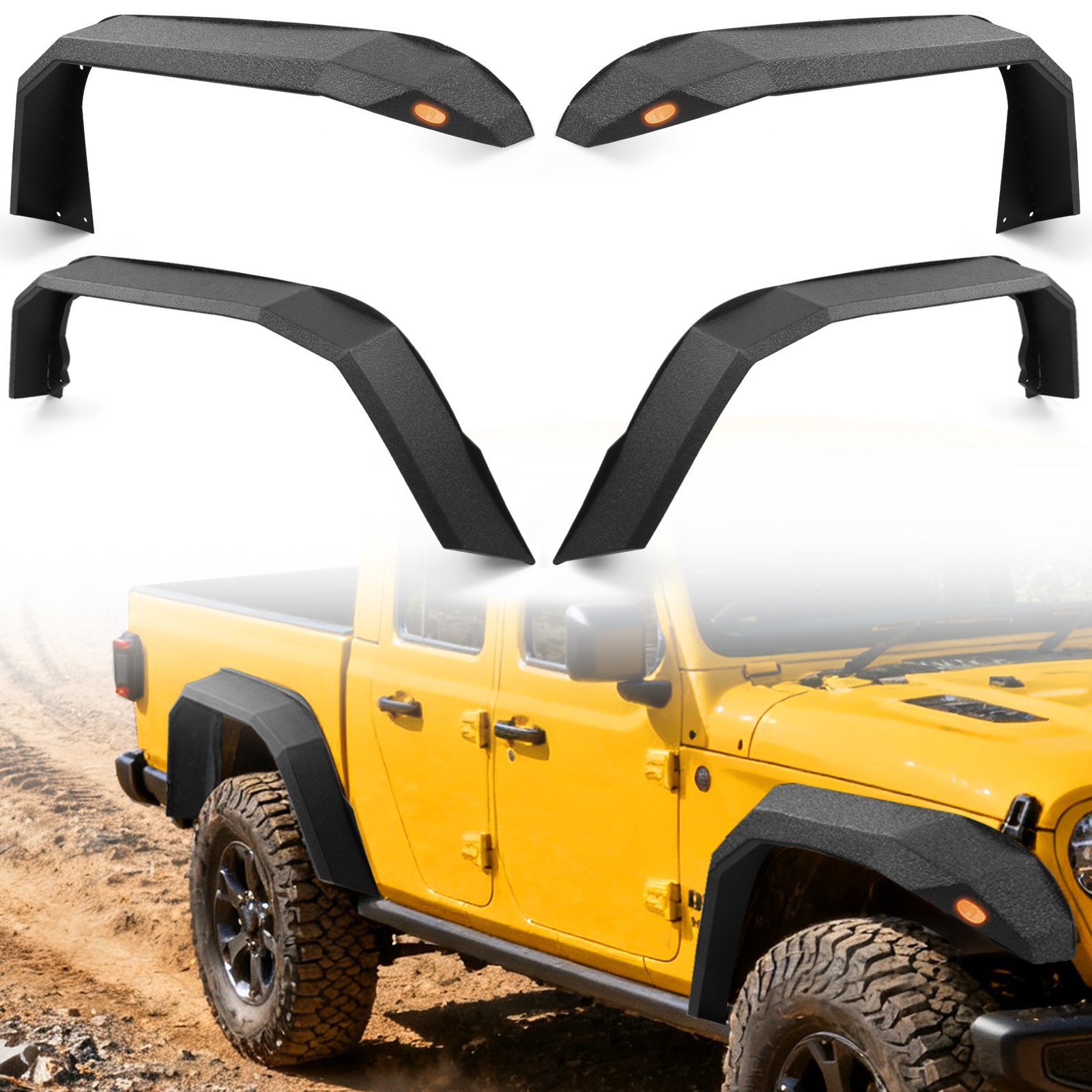 Front & Rear Fender Flares W/Turn Signal Lights For 2020-2026 Gladiator JT Steel