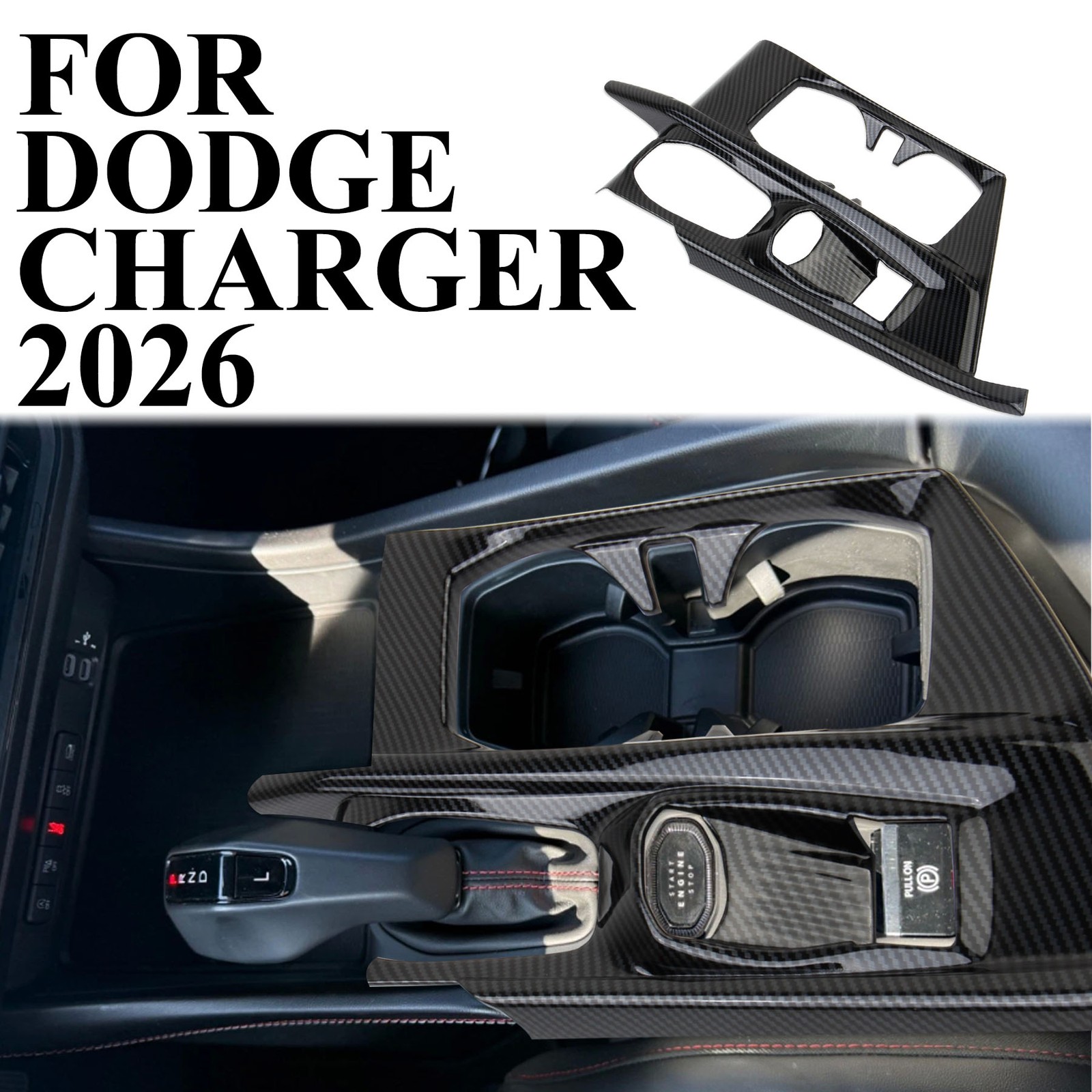 Carbon Fiber Style Central Control Gear Shift Panel Trim Cover For Dodge Charger