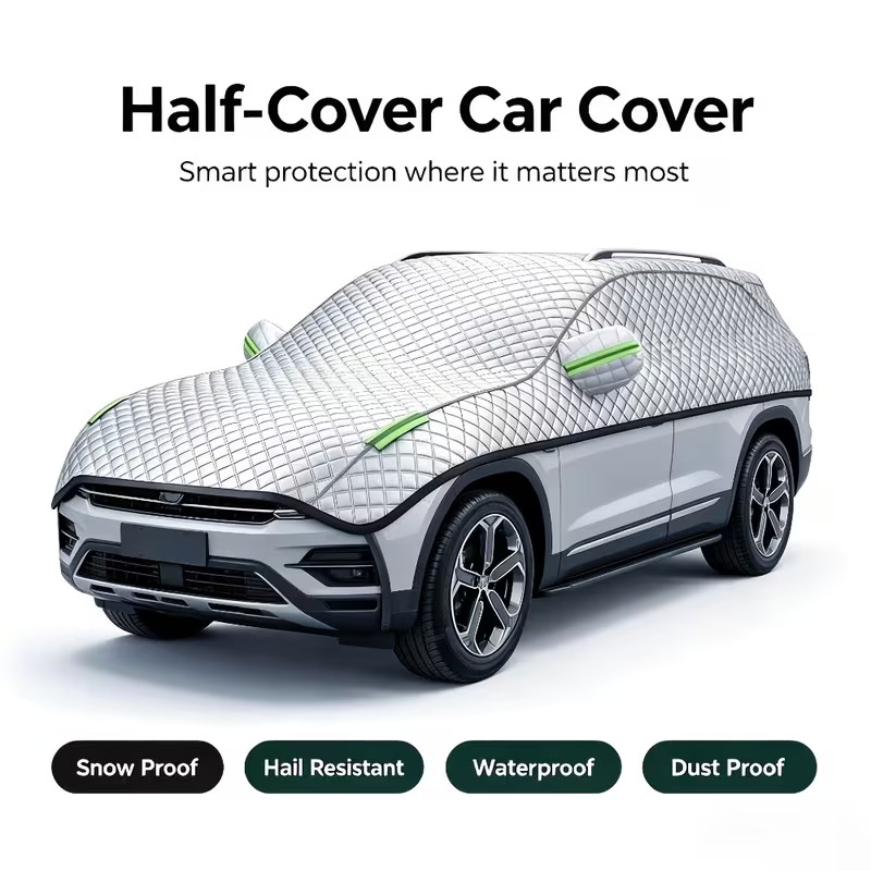 Half Car Cover for SUV Truck Waterproof Snow Hail Rain Dust Windproof Outdoor