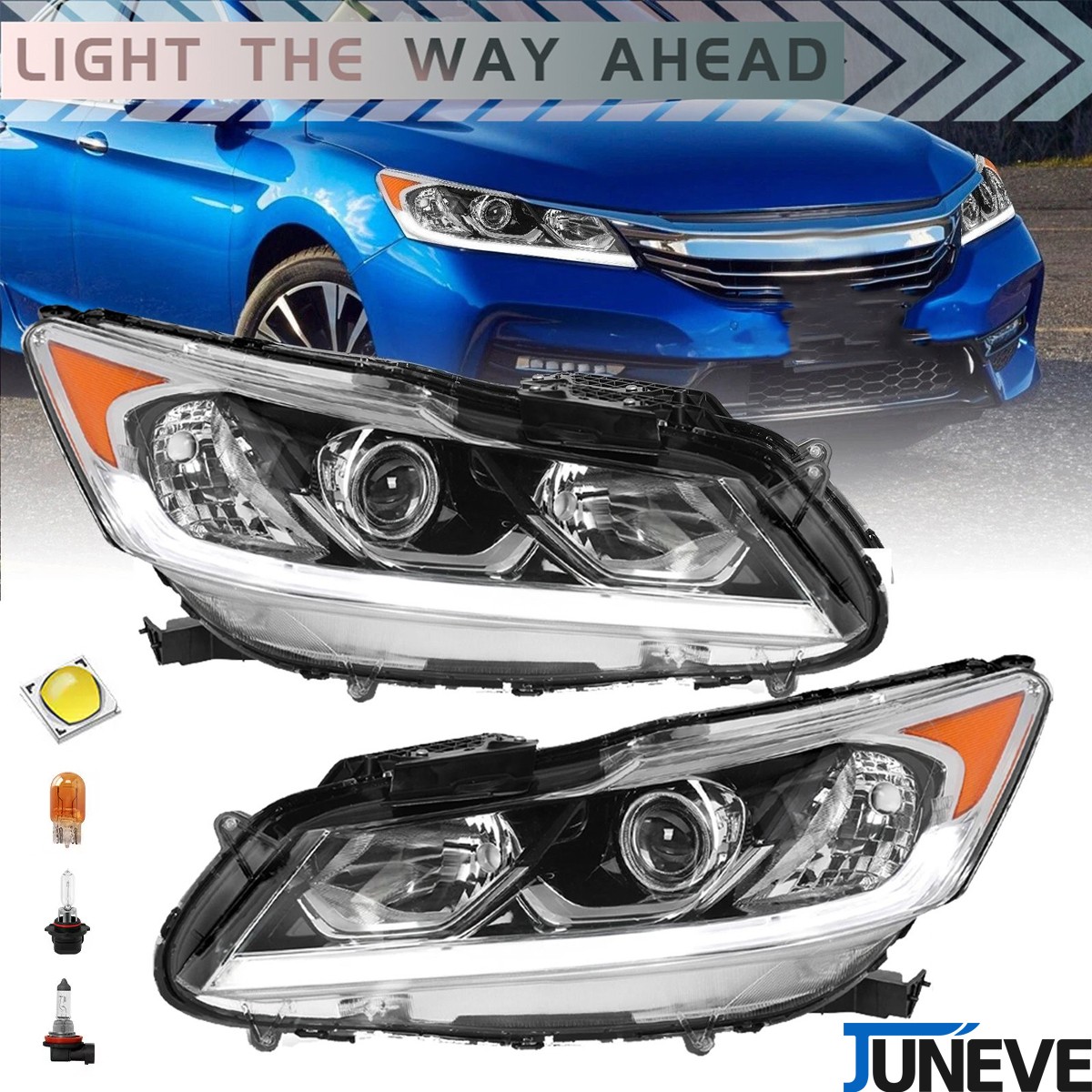 For Honda Accord Sedan 2016 2017 Halogen LED DRL Projector Headlight Left+Right For Honda Accord Sedan 2016 2017 Halogen LED DRL Projector Headlight Left+Right