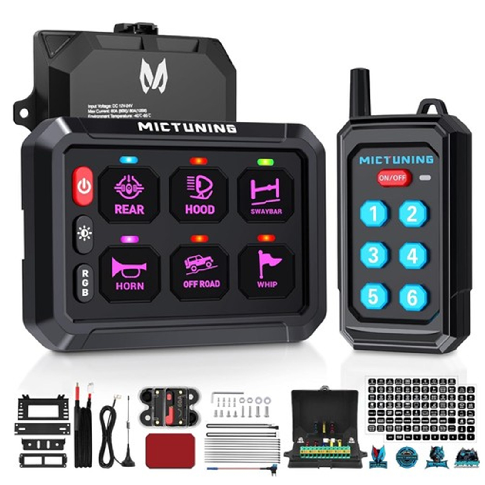MICTUNING Wireless 6 Gang Switch Panel 12V Remote Toggle LED Circuit System Box MICTUNING Wireless 6 Gang Switch Panel 12V Remote Toggle LED Circuit System Box