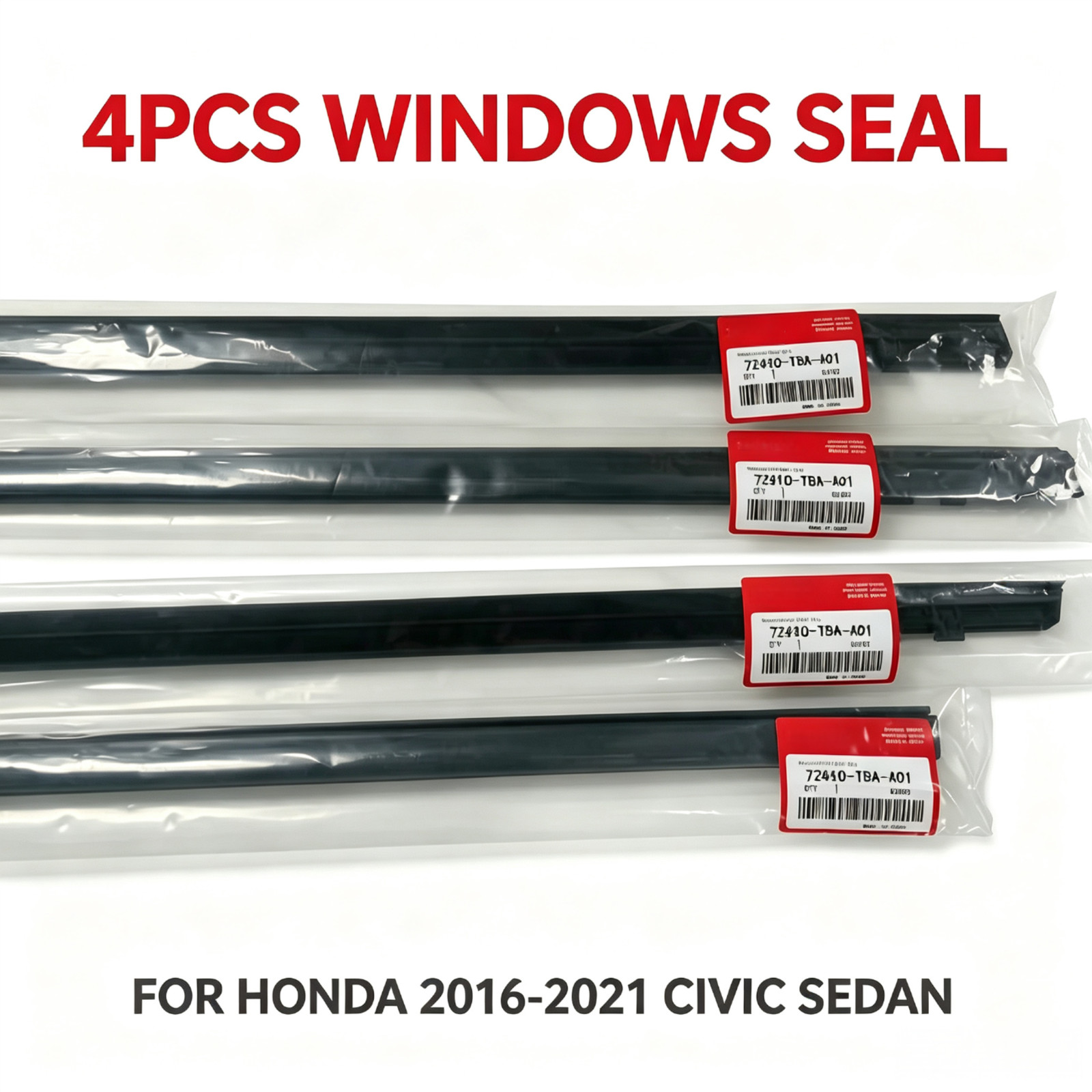For 16-21 Honda Civic Sedan OEM 4pcs Weatherstrip Window Moulding Trim Seal Belt